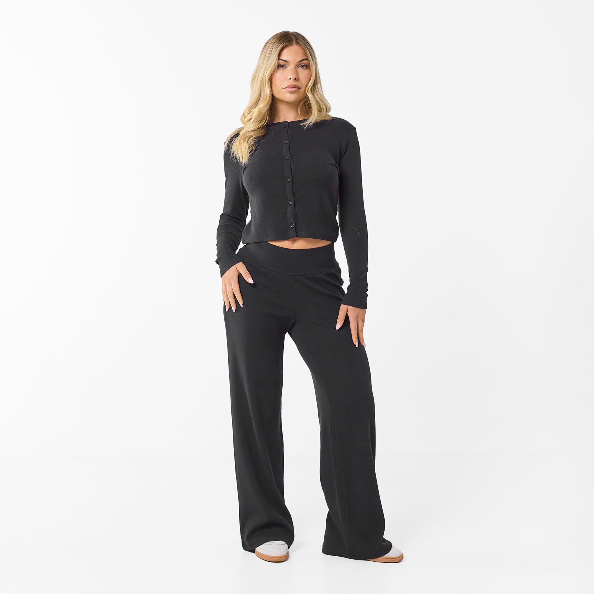 Stylish Ribbed Open Hem Set in Black - Perfect for Casual Outings, Date Nights & Layered Looks