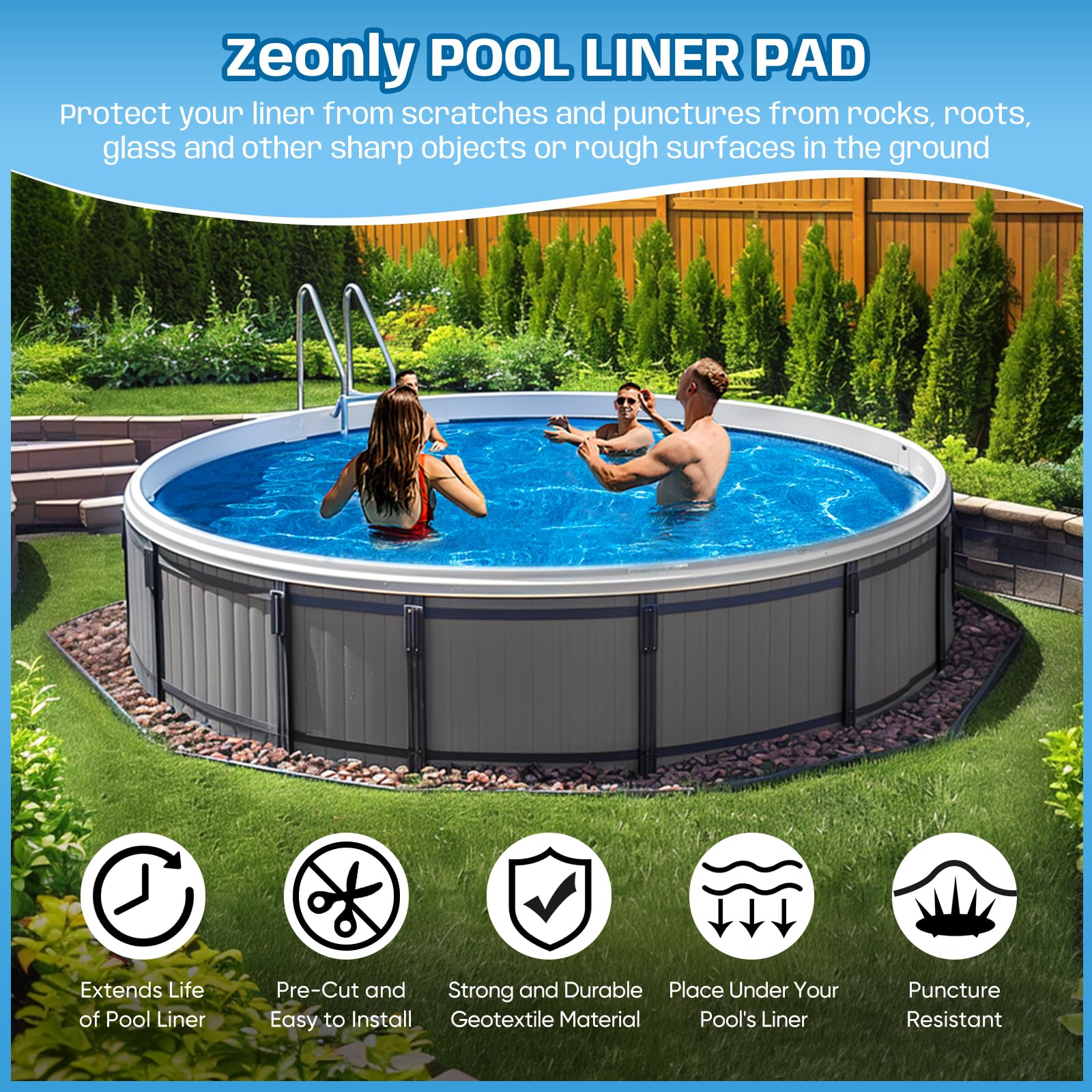 18 FT Round Pool Liner Pad - Heavy Duty Under Pool Padding for Above Ground Pools | Puncture Resistant, Durable & Eco-Friendly Black Pool Base Protector | Perfect for Backyard, Garden & Outdoor Swimming Pool Protection