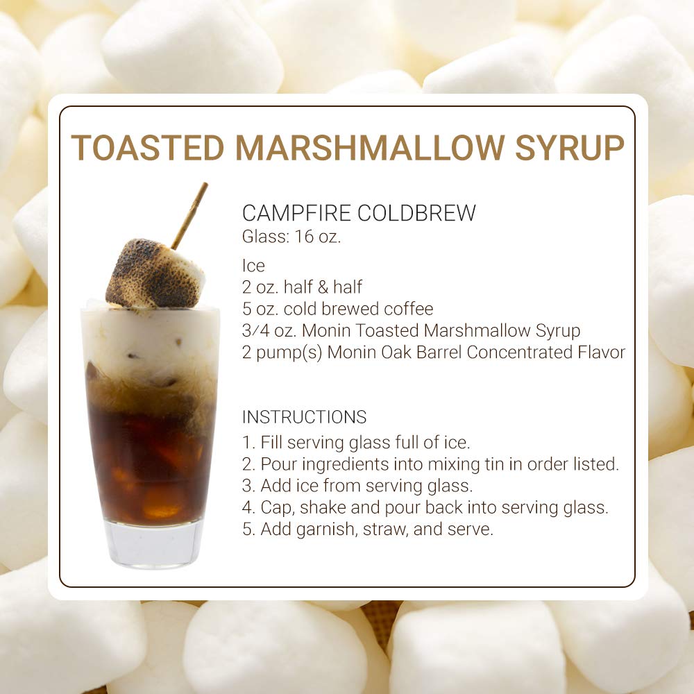 Monin Toasted Marshmallow Syrup 750ml - Natural Flavor, Non-GMO, Gluten-Free | Perfect for Coffee, Hot Chocolate, Milkshakes & Cocktails | Campfire-Inspired Dessert Syrup for Baking & Drink Mixing