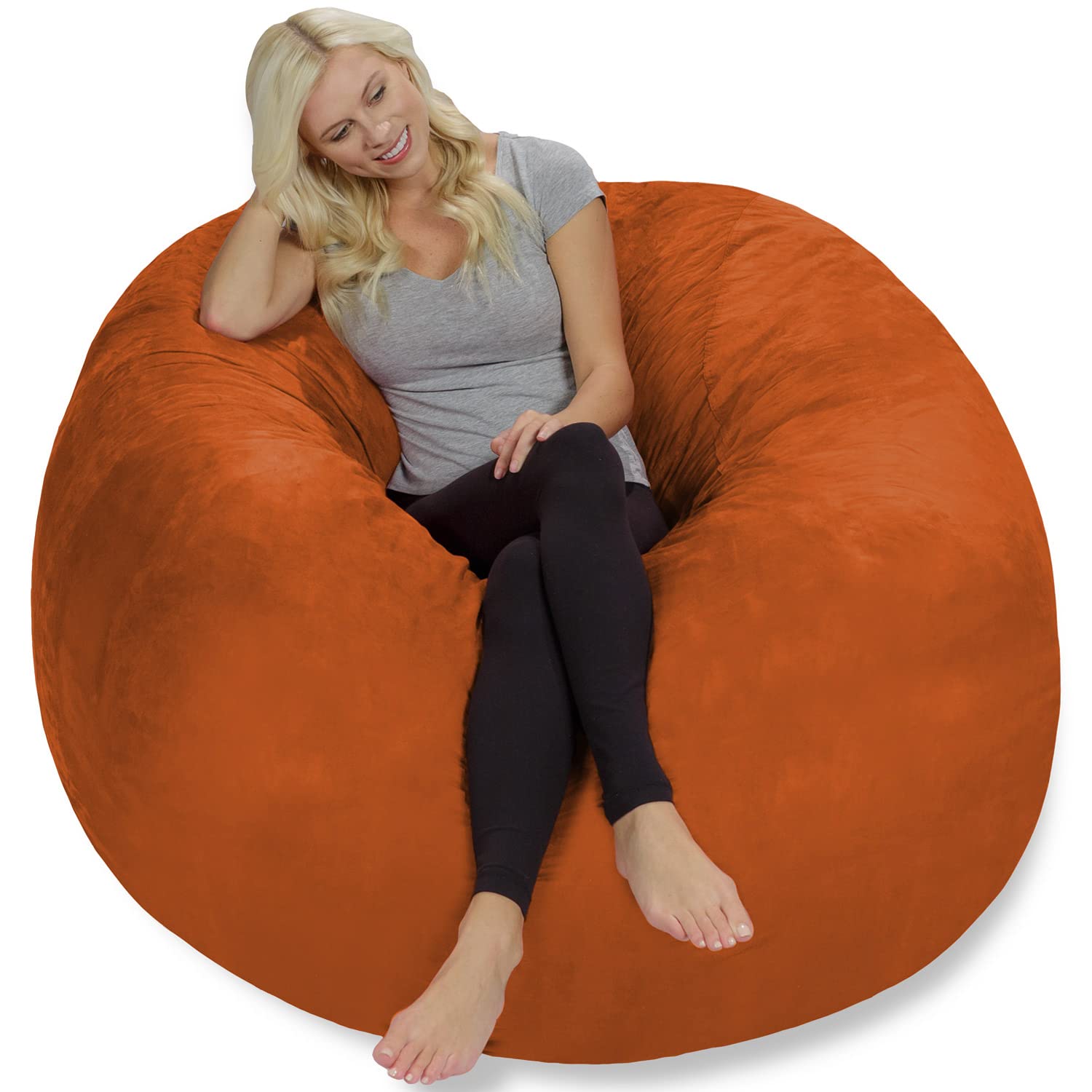 Chill Sack 5' Giant Memory Foam Bean Bag Chair - Ultra Soft Microfiber Cover in Tangerine Orange - Perfect for Living Rooms, Game Rooms & Dorm Lounging