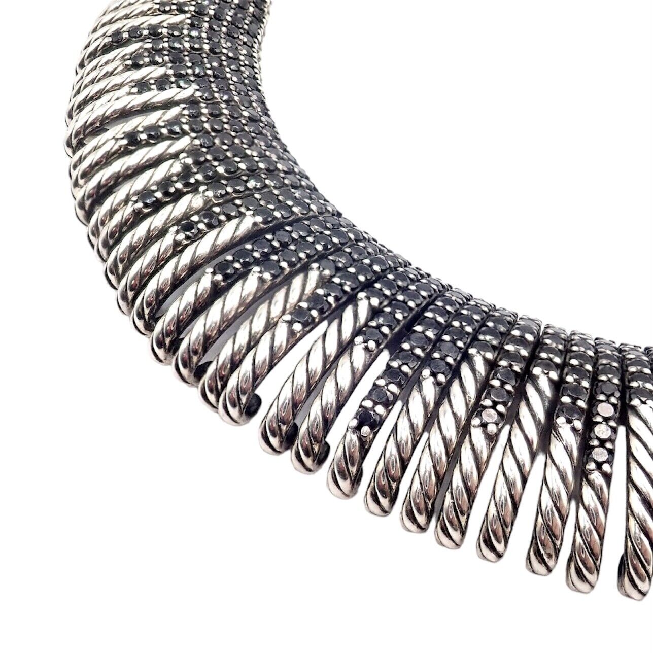 Authentic David Yurman Sterling Silver Tempo Black Spinel Large Collar Necklace for Women | Elegant Statement Jewelry for Evening Wear & Special Occasions