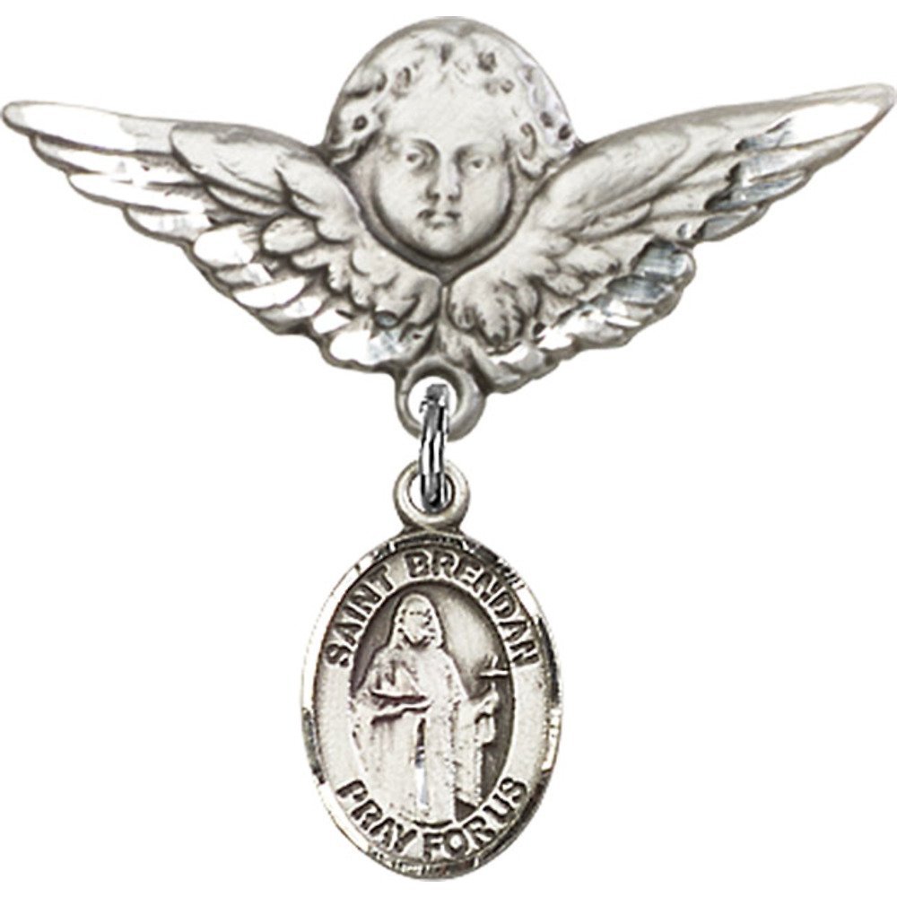 Sterling Silver Baby Badge with St. Brendan Charm & Angel Wing Pin - Perfect for Christening Gifts, Baby Showers & Religious Keepsakes