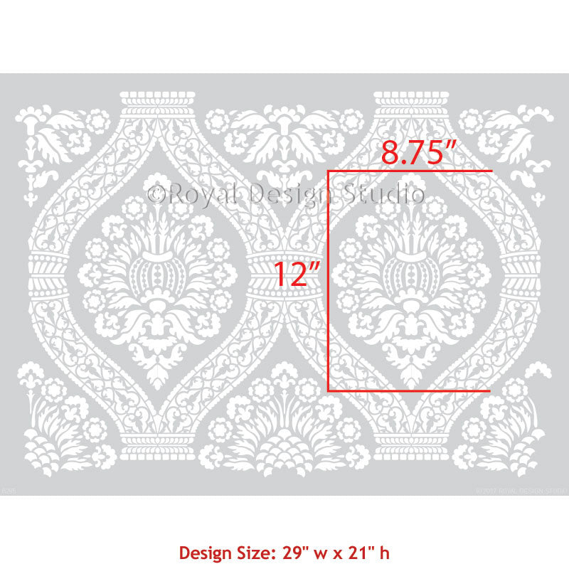 Macedonia Damask Wall Stencil - Reusable DIY Painting Template for Home Decor, Wall Art, and Furniture Upcycling | Perfect for Bedrooms, Living Rooms, and Craft Projects