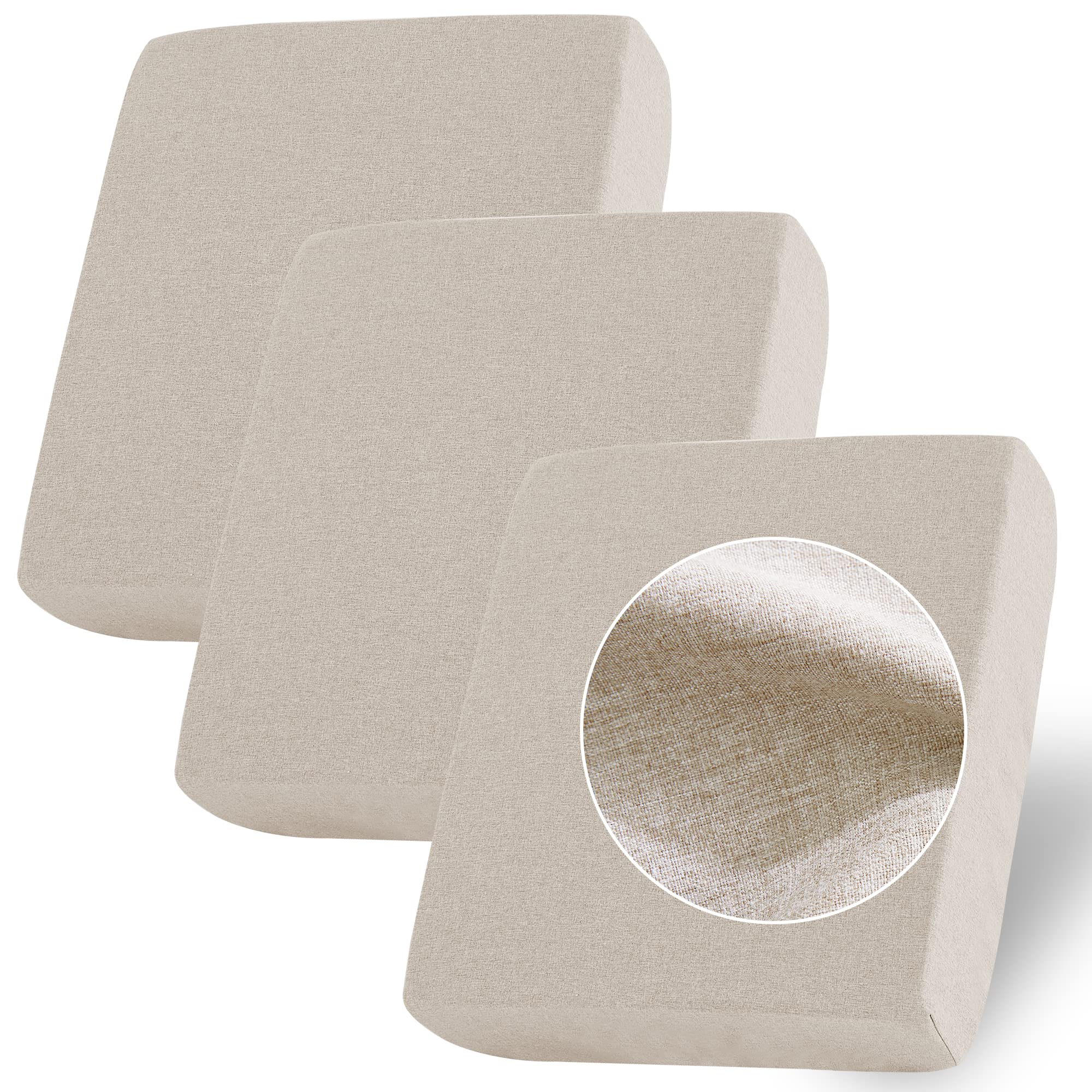 StangH Linen Sofa Cushion Covers - 3-Piece Set with Anti-Slip Design, Elastic Closure & Velcro Tiebacks for Couches, Chairs, Benches - Perfect for Living Room, Bedroom, Backyard & Cabana (Taupe)
