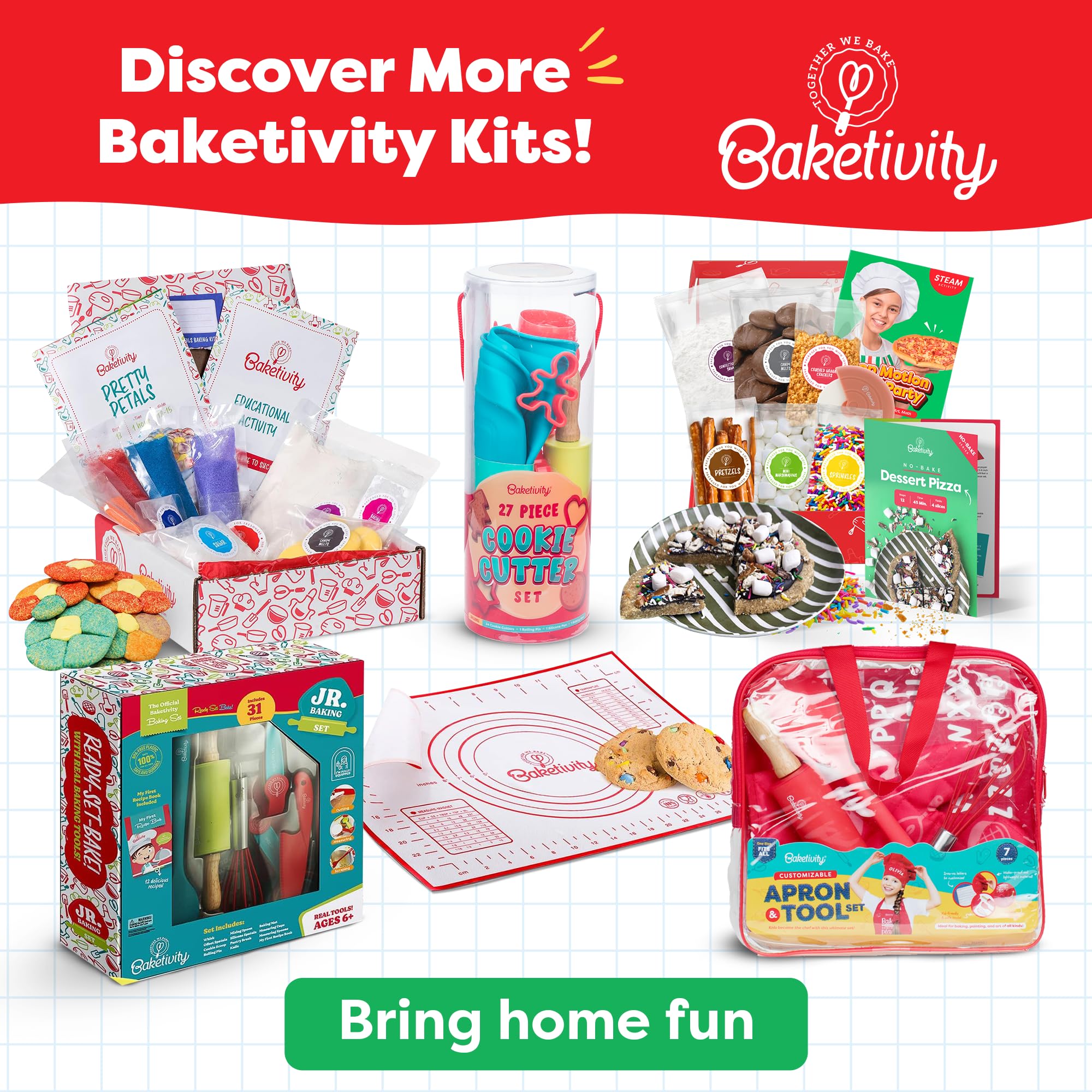 BAKETIVITY No-Bake Dessert Pizza Kit for Kids - STEAM Baking Activity Set with Educational Lesson | Fun DIY Pizza Party Baking Kit | No Oven Required for Easy Family Cooking & STEM Learning at Home