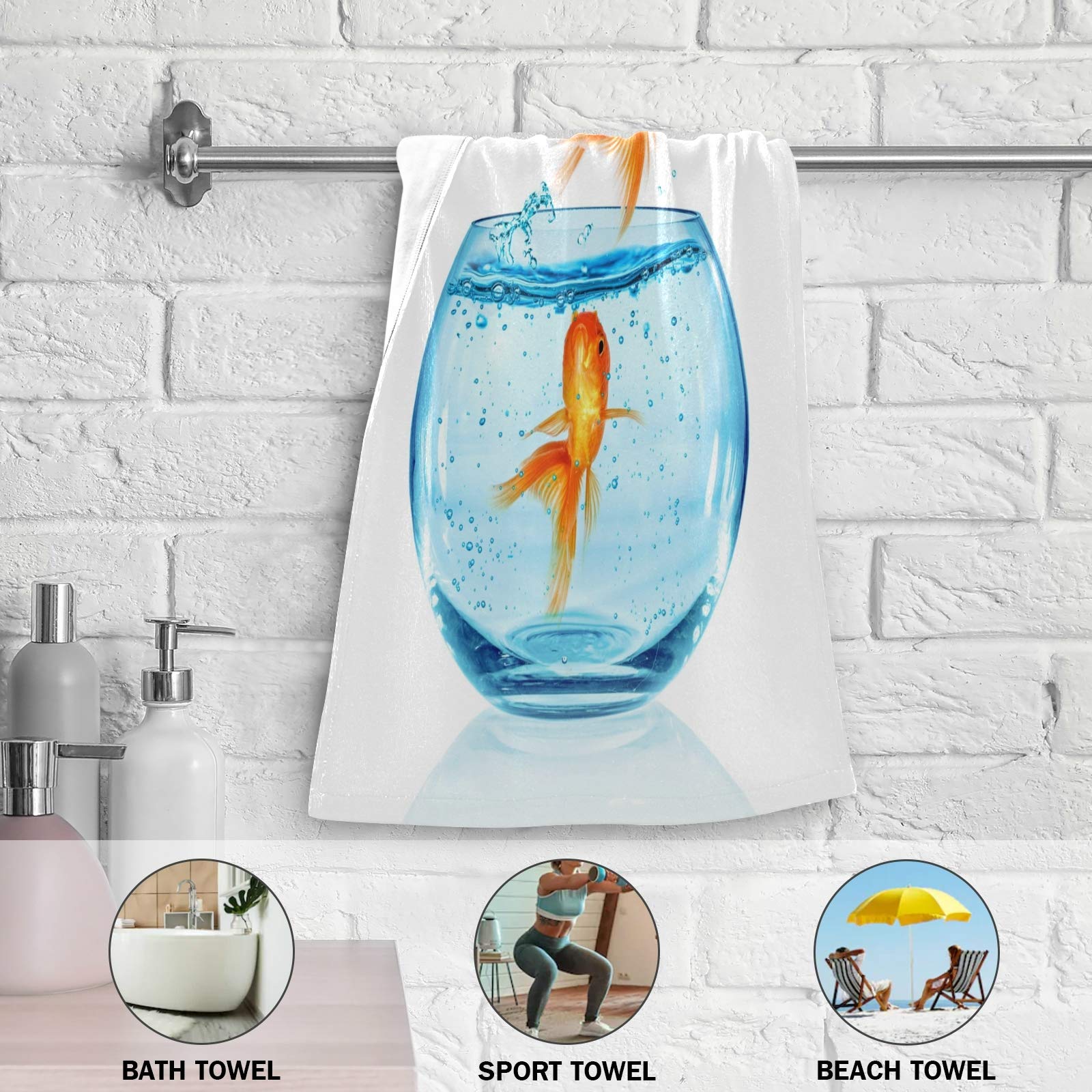 Susiyo Goldfish Jump Out of Aquarium Towel Set - 2 Pack Soft Bath Towels (28.3 x 14.4 Inch) for Bathroom, Kitchen & Spa | Absorbent Washcloths & Fingertip Hand Towels