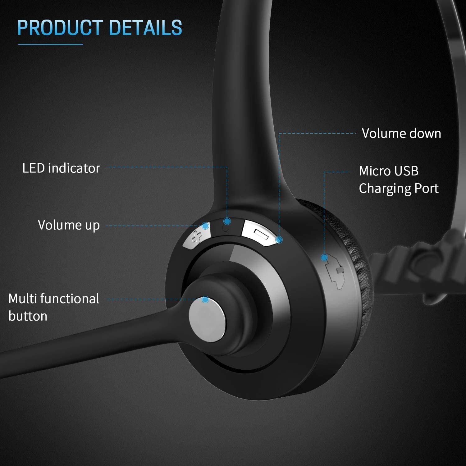 Best Wireless Headphones for Truck Drivers - Pro Trucker Headset with Microphone, Over-Ear Bluetooth Headphones for Calls, Skype, Office & Call Center Use | Long-Haul Driving, Online Meetings & Remote Work