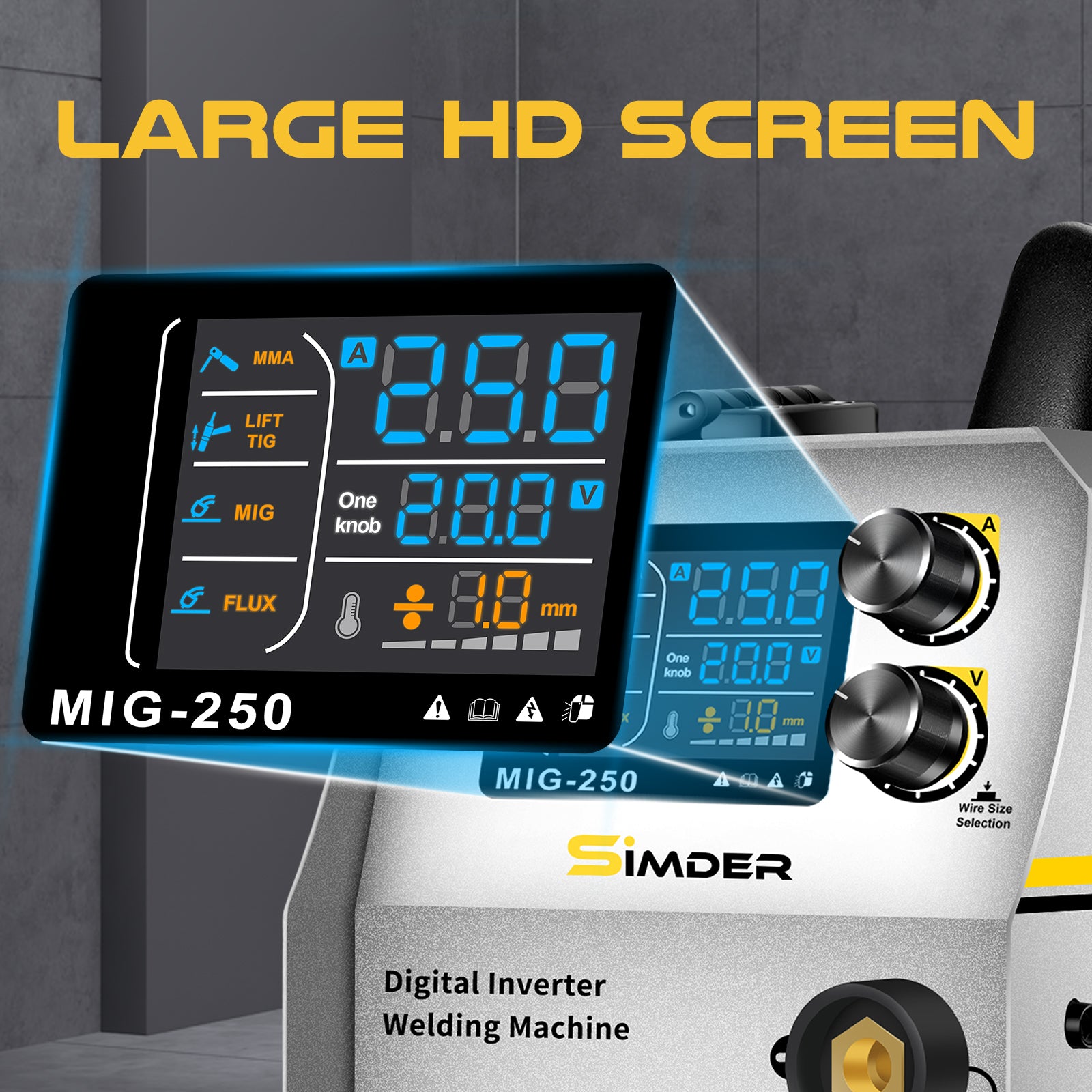 SSimder MIG 250 Multi-Process Welding Machine - 250 Amp MIG/TIG/Stick Welder with Digital Display - Perfect for Home DIY, Automotive Repair & Metal Fabrication Projects