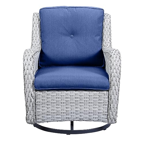 Light Grey Wicker / Blue Cushion