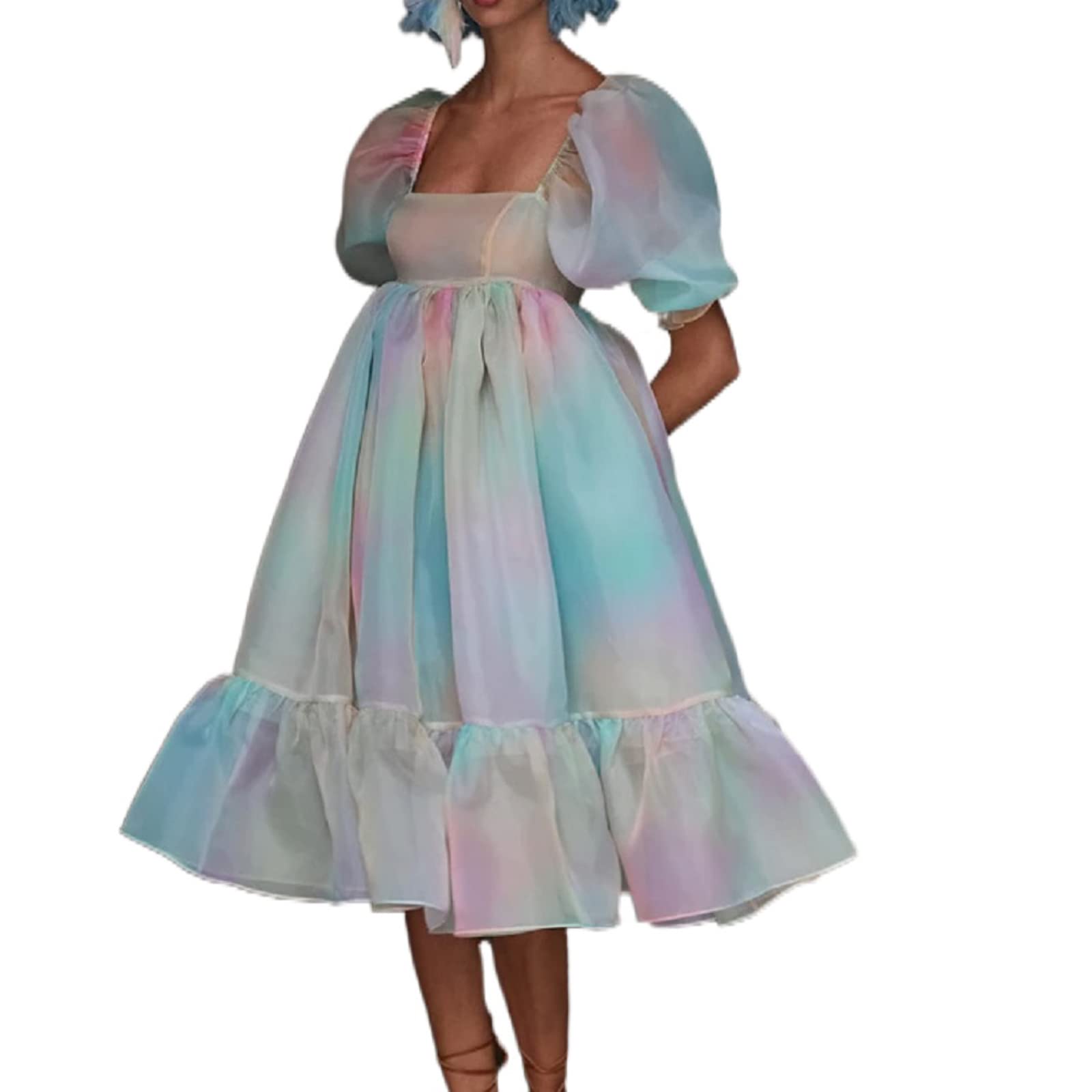 Elegant Women's Puff Sleeve Off-Shoulder Tulle Mini Dress with Ruffle Mesh for Fairycore Princess Party & Prom | Perfect for Cocktail Events, Weddings, and Romantic Dates