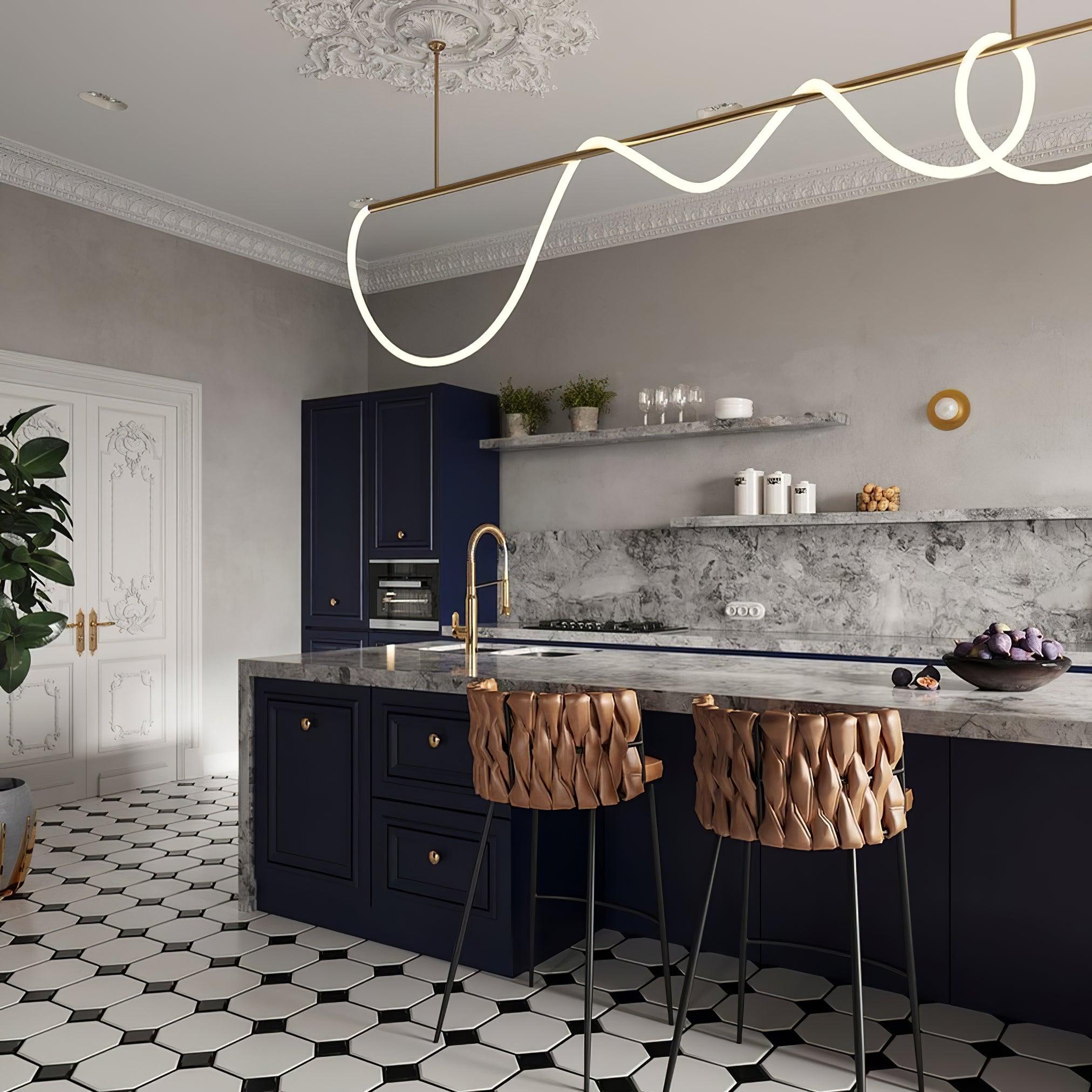 Modern Flexible Linear Curve Chandelier - Adjustable LED Pendant Light for Dining Room, Kitchen Island, or Living Room Decor