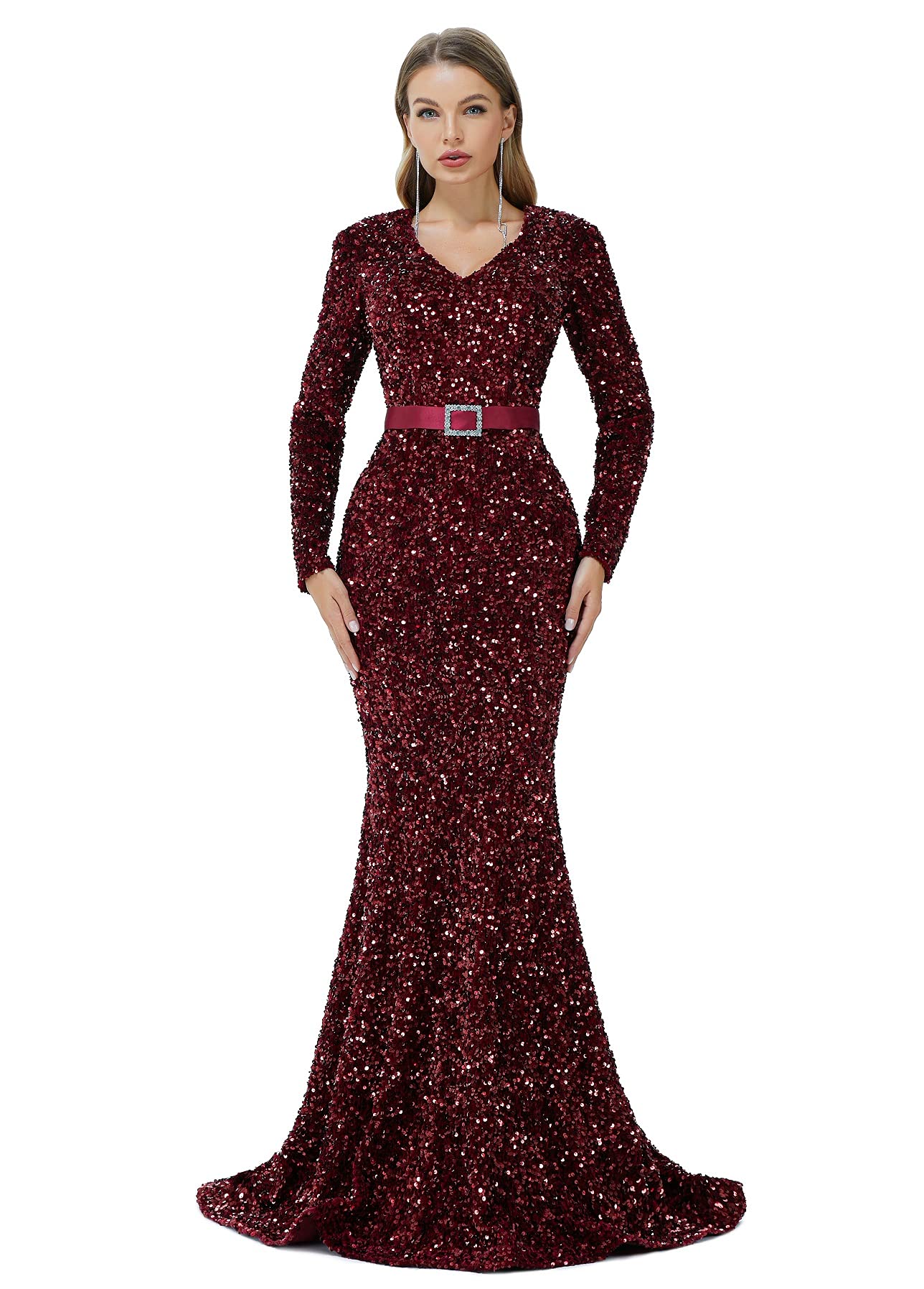 Sparkly Sequin Mermaid Evening Dress for Women - Long Sleeve Formal Gown for Prom, Party, Bridesmaid & Special Occasions | Elegant Night Out & Wedding Guest Attire