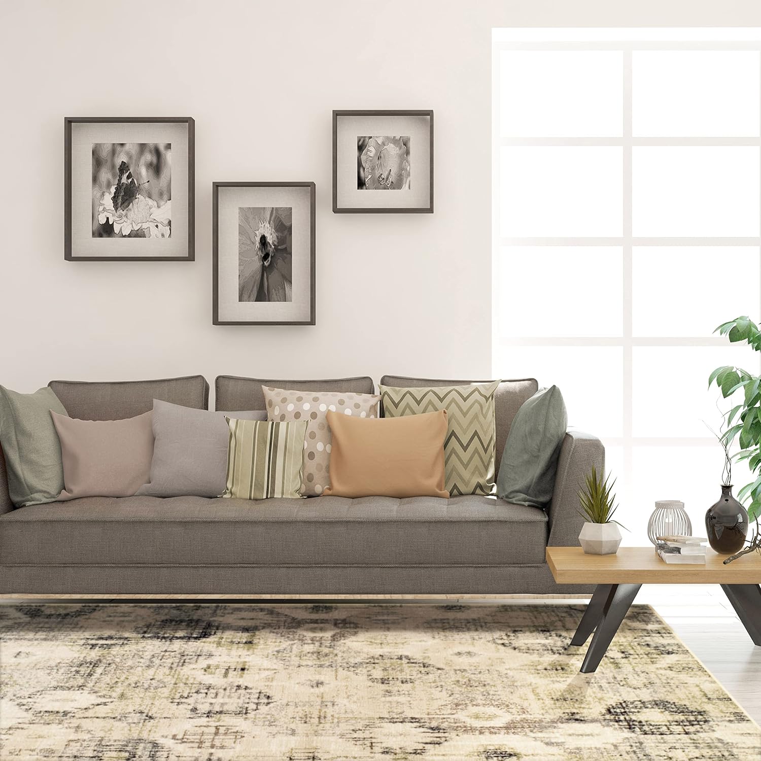 Arabella Geometric Distressed Diamonds Indoor Area Rug - Soft Bohemian Style Carpet for Living Room, Bedroom, Nursery & Home Decor