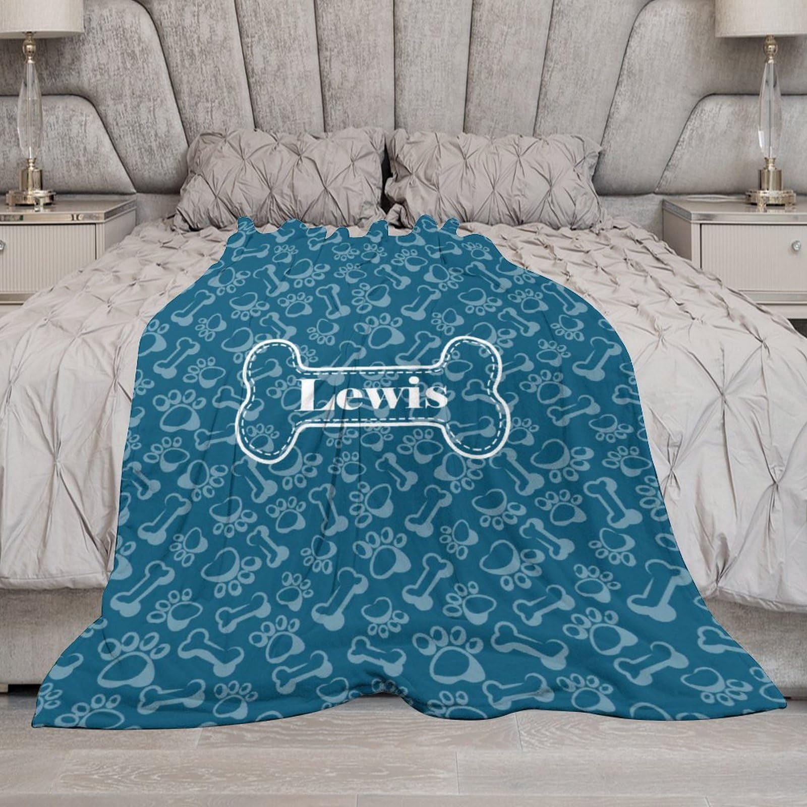 Custom Personalized Paw Print Dog Blanket with Pet's Name - Soft Fleece Throw Blanket for Small, Medium & Large Dogs | Memorial Gift for Dog Lovers, Pet Parents | Perfect for Couch, Bed & Travel Use