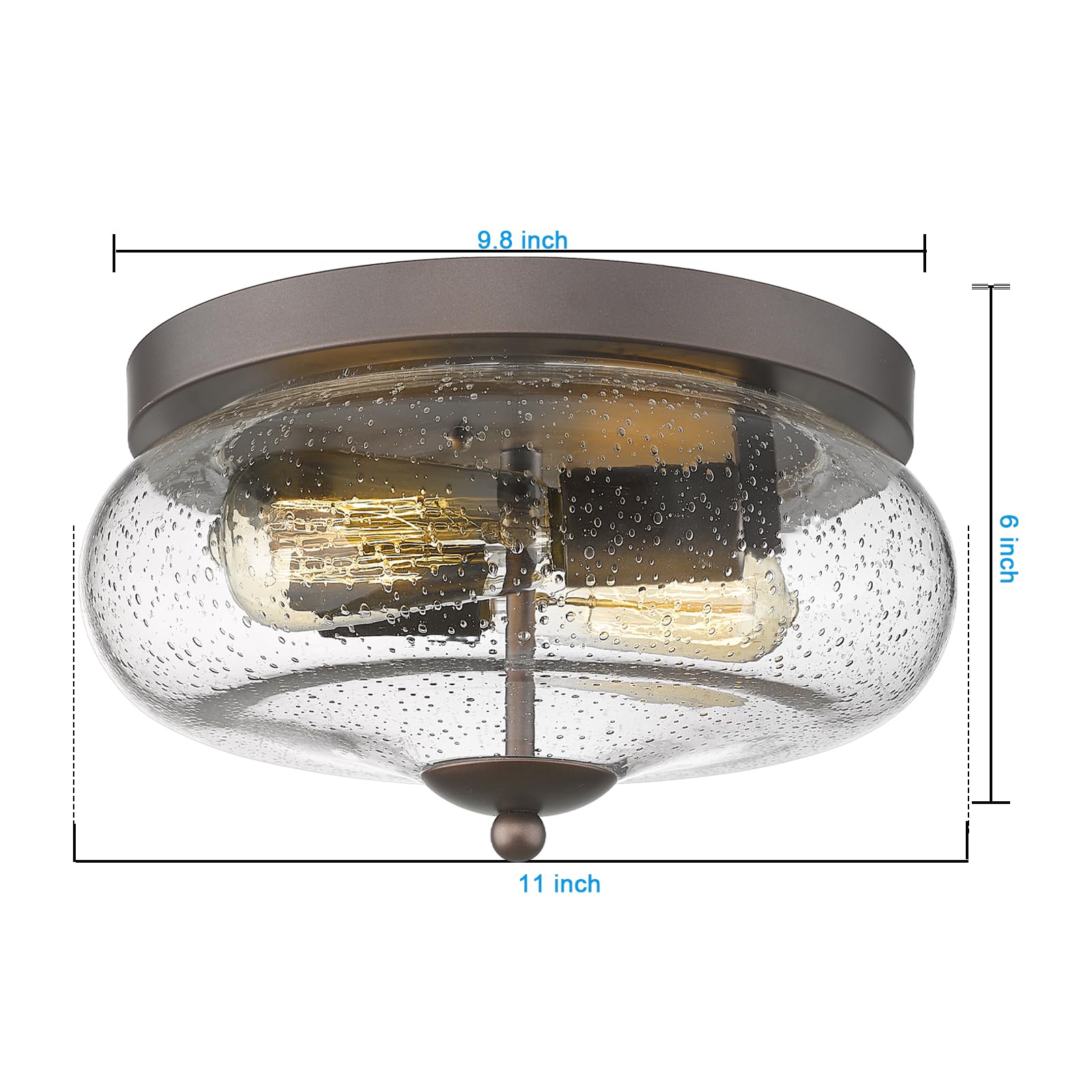 Oil-Rubbed Bronze Ceiling Light Fixture - Indoor/Outdoor Flush Mount with Seeded Glass Shade - Farmhouse, Hallway, Kitchen, Bedroom, Porch, Living & Dining Room Lighting - Perfect for Rustic Home Decor & Outdoor Patio Lighting