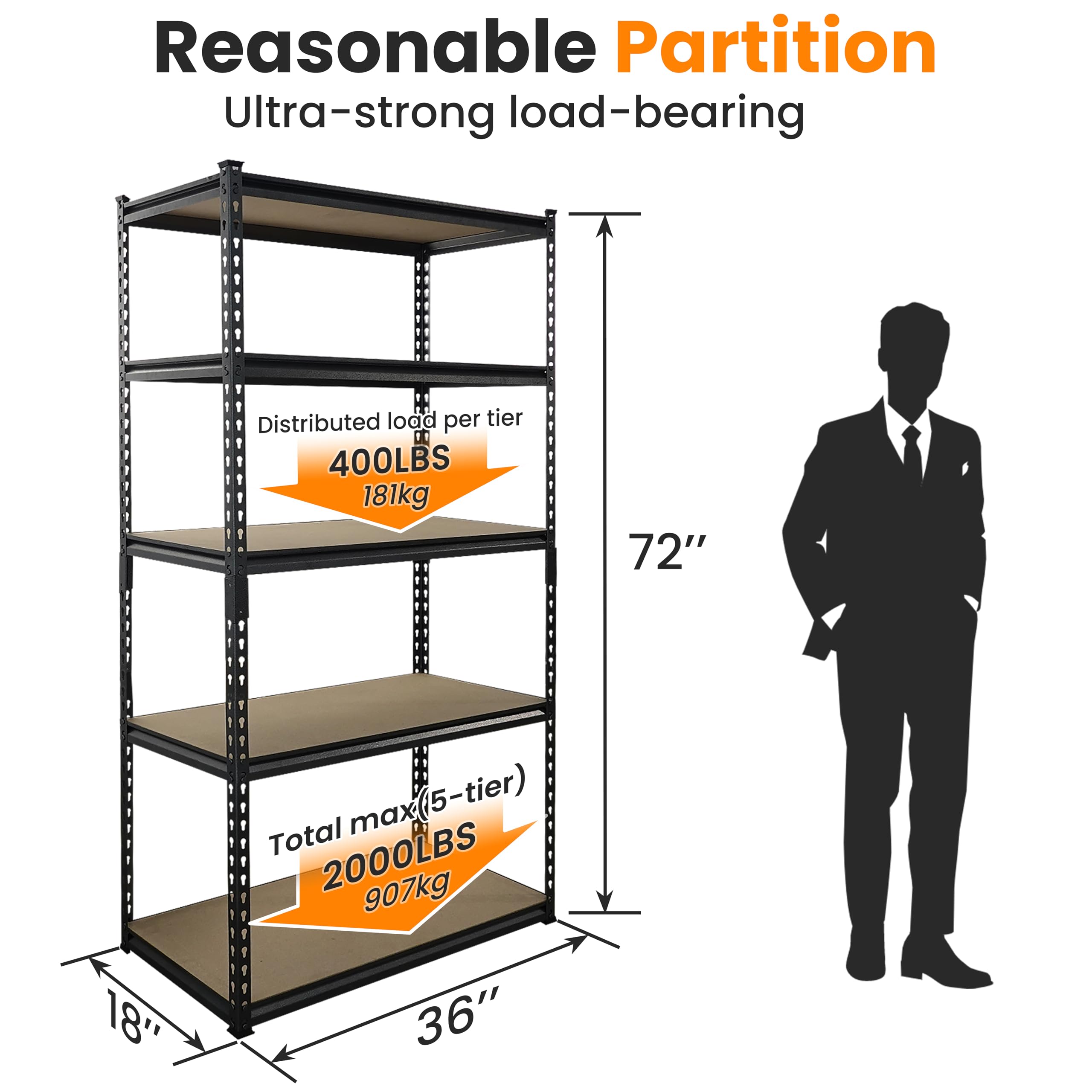 5-Tier Heavy Duty Metal Storage Rack - Adjustable Shelving Unit 36