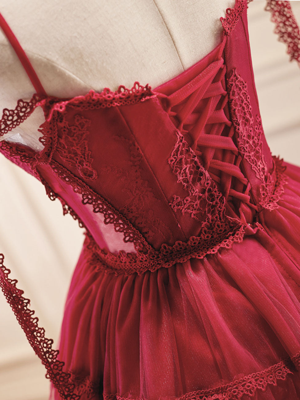 Elegant A-Line Burgundy Lace Short Prom Dress with Puffy Sleeves - Perfect for Homecoming, Party, and Special Occasions