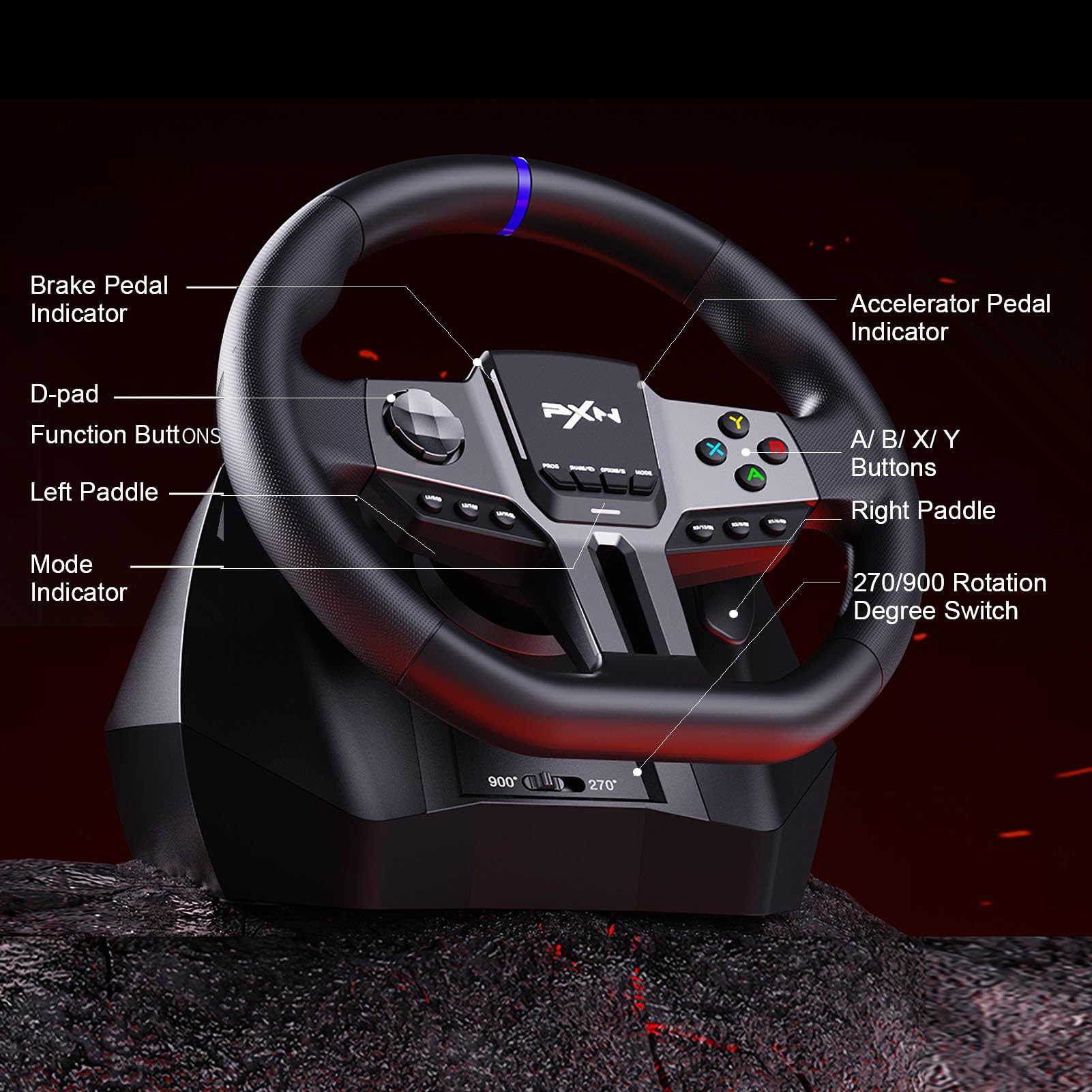 PXN V9 GEN2 Universal USB Racing Wheel - 270/900° Adjustable Steering Wheel with Pedals & Shifter for PC, PS4, PS5, Xbox Series X/S, Nintendo Switch - Perfect for Simulation Games, Drifting & Professional Racing (Ideal for Gran Turismo, Forza Horizon, F1 2023)