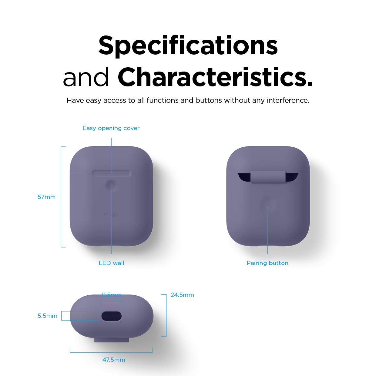 elago Silicone Protective Case for Apple AirPods 2 - Wireless Charging Compatible, Visible LED, Anti-Slip Interior Coating (Patent Registered) - Lavender Grey - Perfect for Gym, Travel & Everyday Protection