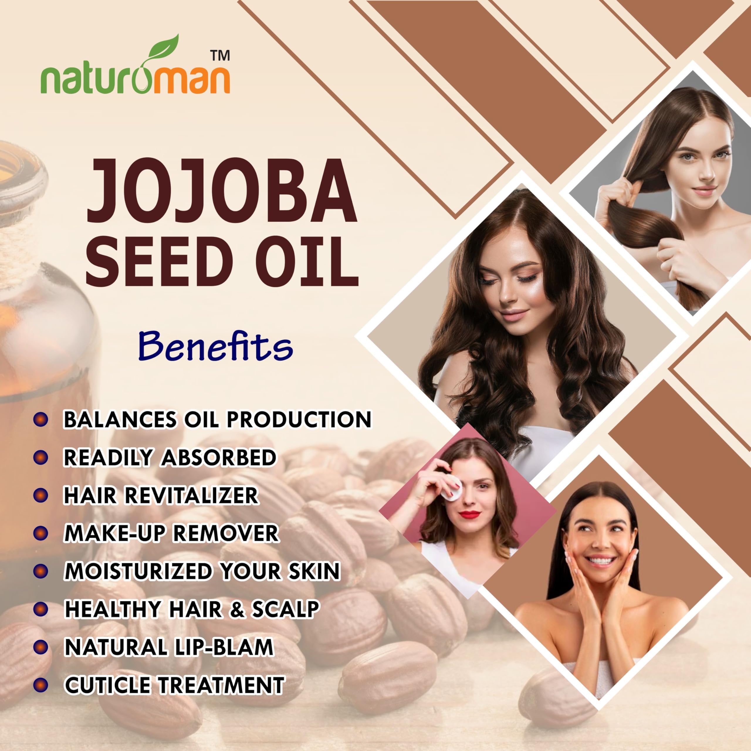 Naturoman 100% Pure Cold Pressed Jojoba Carrier Oil for Skin, Hair & Body - All Skin Types - Natural Moisturizer & Massage Oil - 30ml (1 Pack) - Perfect for Daily Skincare, Hair Treatment & Relaxing Massage