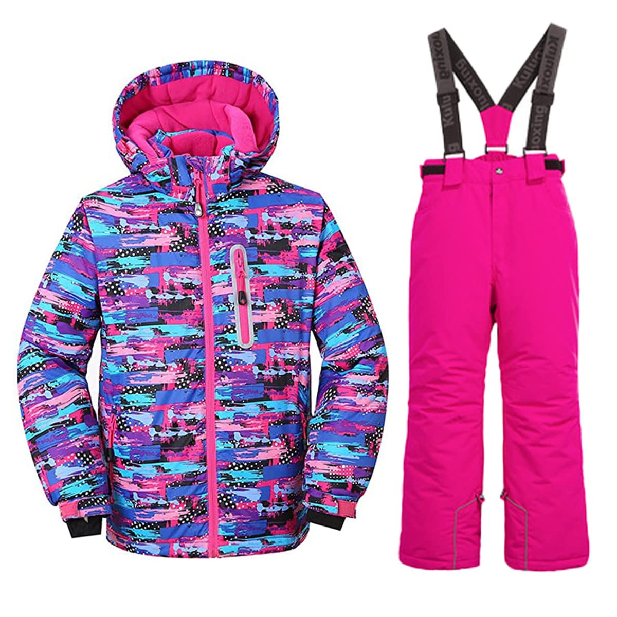 Kids Winter Snow Jacket & Bib Pants Set - Waterproof Windproof Skiing Snowboarding Outwear for Boys & Girls | Perfect for Mountain Adventures & Outdoor Winter Sports