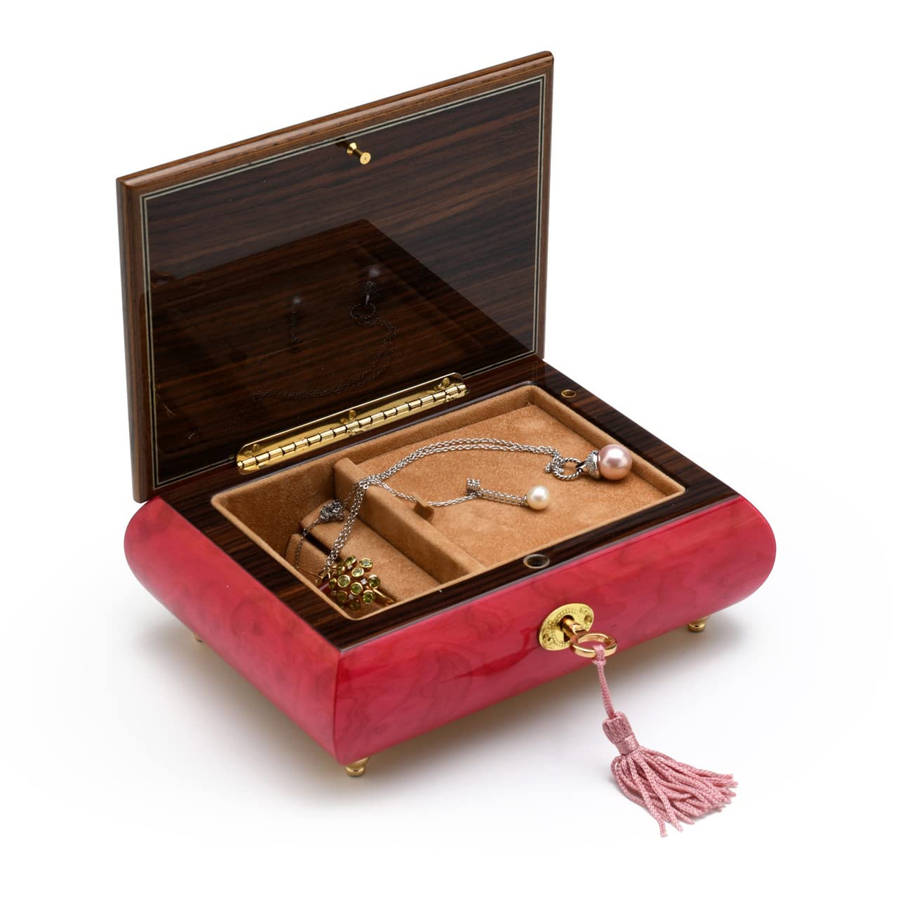 Elegant 23-Note Italian Red Wine Floral Inlay Musical Jewelry Box with Lock & Key - Plays Fur Elise by Beethoven | Perfect Gift for Women, Jewelry Storage & Home Decor