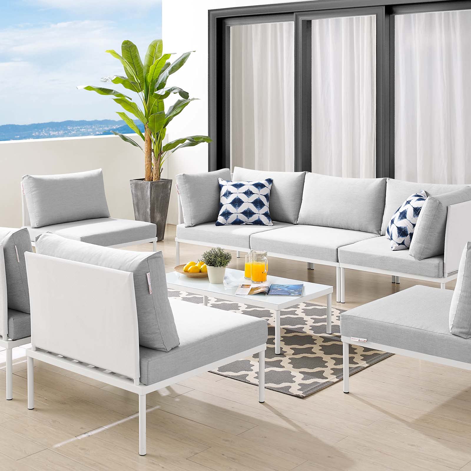 Modern Outdoor Patio Lounge Sectional Sofa Set with Chair & Table - Aluminum Frame in White & Gray - Perfect for Backyard, Poolside & Garden Relaxation