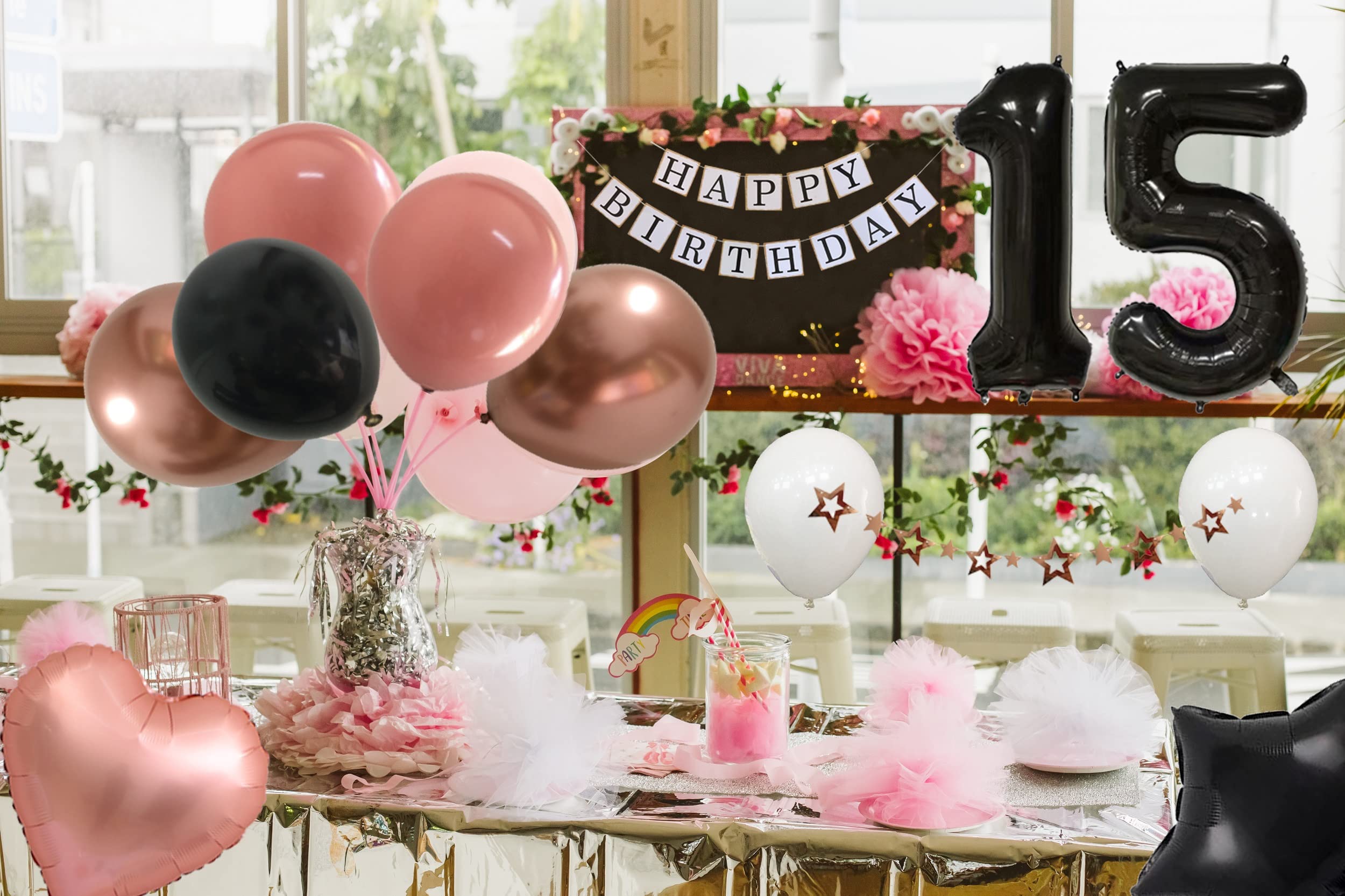 Rose Gold Sweet 15 Birthday Party Decorations for Girls - Quinceañera & Mis Quince Años Party Supplies with Cake Topper, Balloons & Banner (Dusty Rose) | Perfect for 15th Birthday Celebrations, Quinceañera Parties & Milestone Decorations