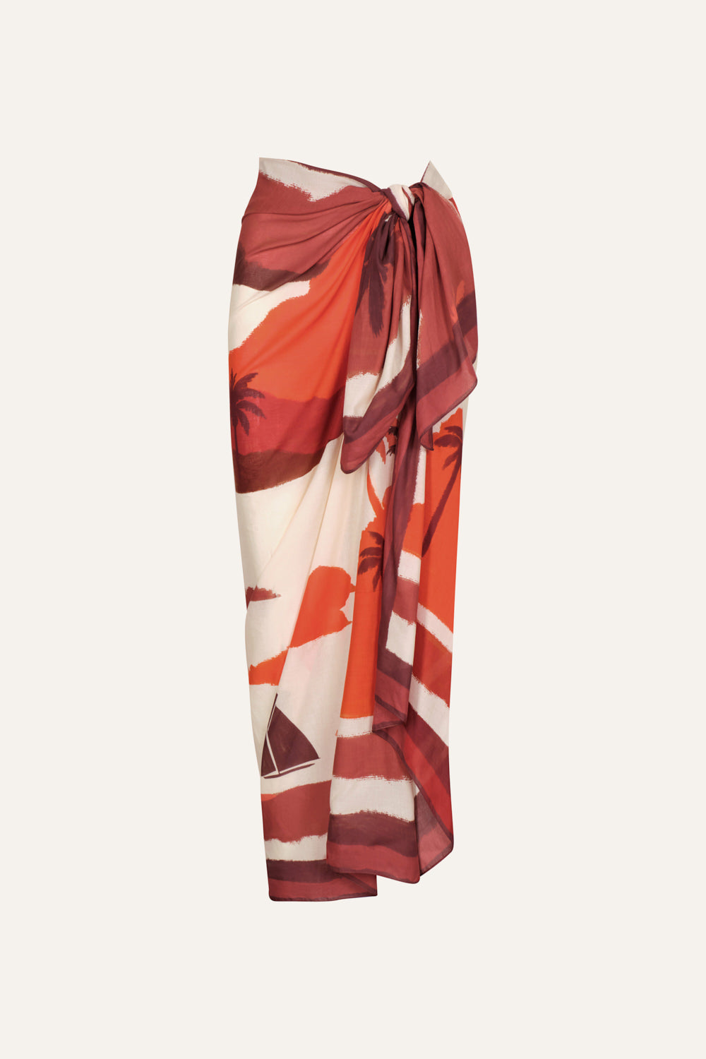 Red & Ecru Sailing Landscapes Pareos - Lightweight Beach Cover-Up for Women, Summer Vacation, Poolside Lounging