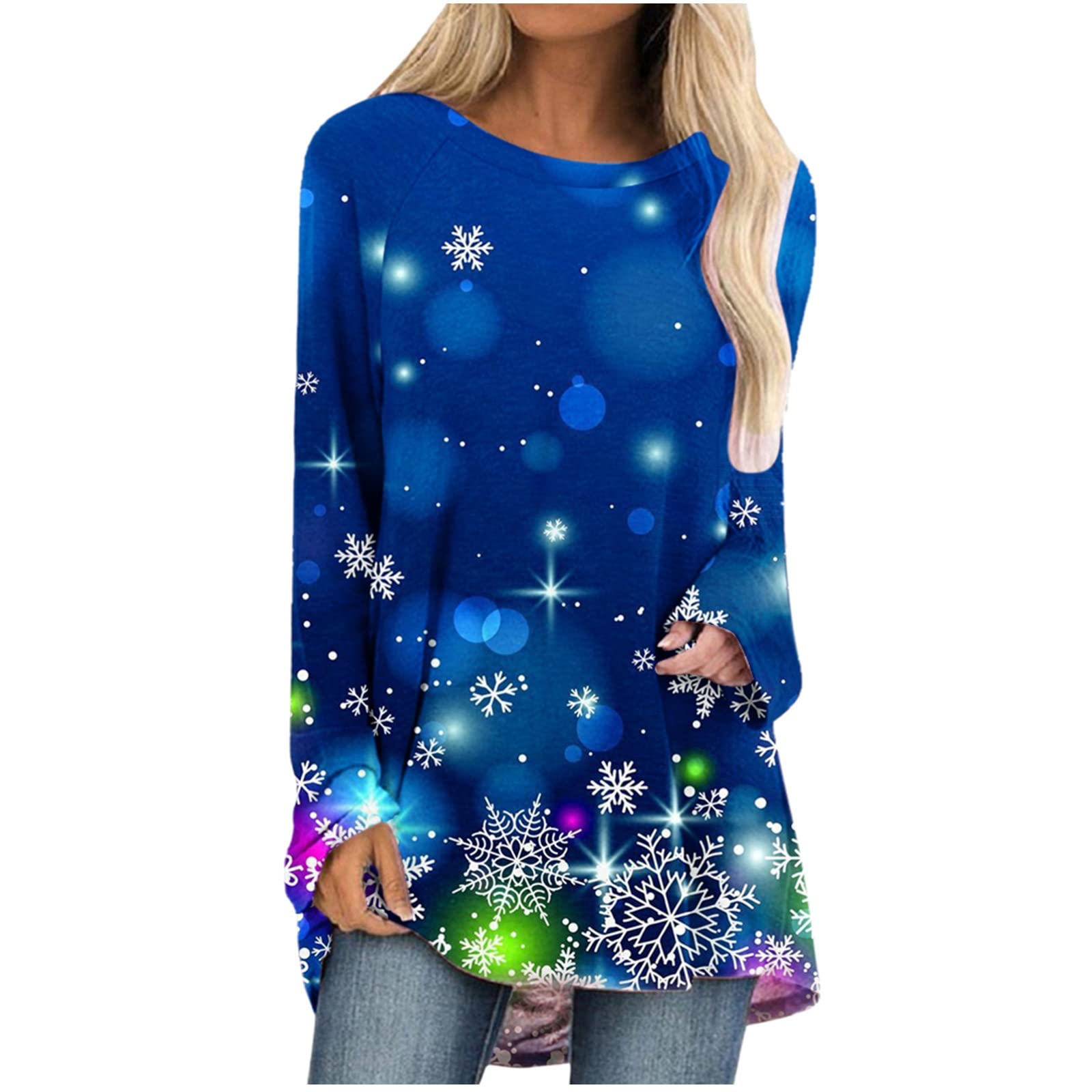 2023 Women's Christmas Sweater Clearance - Funny Snowman Santa Claus Graphic Print, Crew Neck Long Sleeve Pullover, Plus Size Holiday Blouse (Perfect for Xmas Parties, Family Gatherings & Winter Festivities)