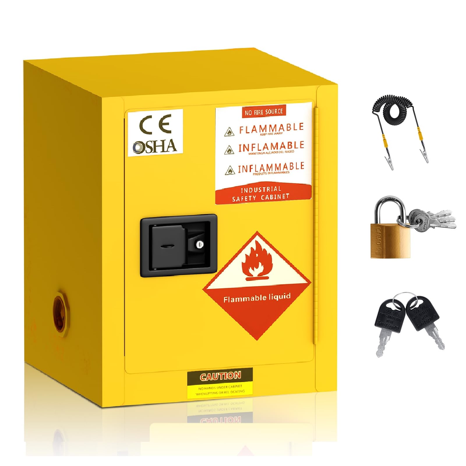 Flammable Safety Storage Cabinet 22H x 17W x 17D - Galvanized Steel Hazardous Material Cabinet with Adjustable Shelves | Fireproof Chemical Storage for Home, Garage & Industrial Use | OSHA Compliant Yellow Safety Cabinet for Paint, Solvents & Flammable Liquids