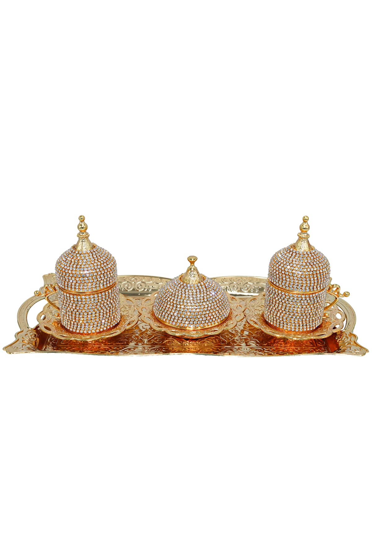 Premium Turkish Espresso Coffee Cups Set of 2 - Crystal Gold Ottoman Style with Elegant Teapot - Authentic Arabic Greek Coffee Serving Set for Home, Cafe & Gift Giving - Perfect for Traditional Coffee Ceremonies & Entertaining Guests
