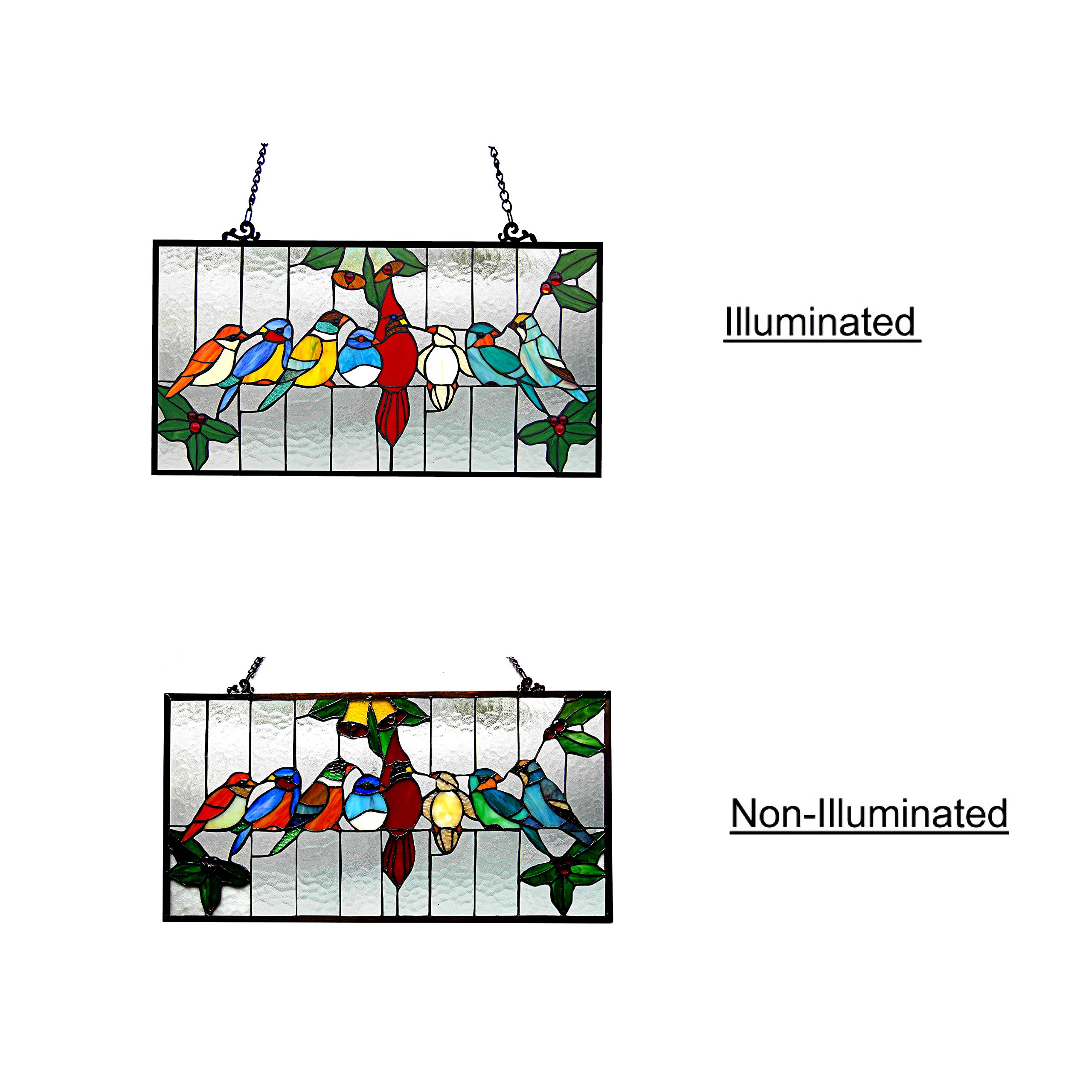 Tiffany Glass Stained Window Panel - Handcrafted Birds Design 24.5x12.5 Inches - Perfect for Home Decor, Church Windows & Gift Giving