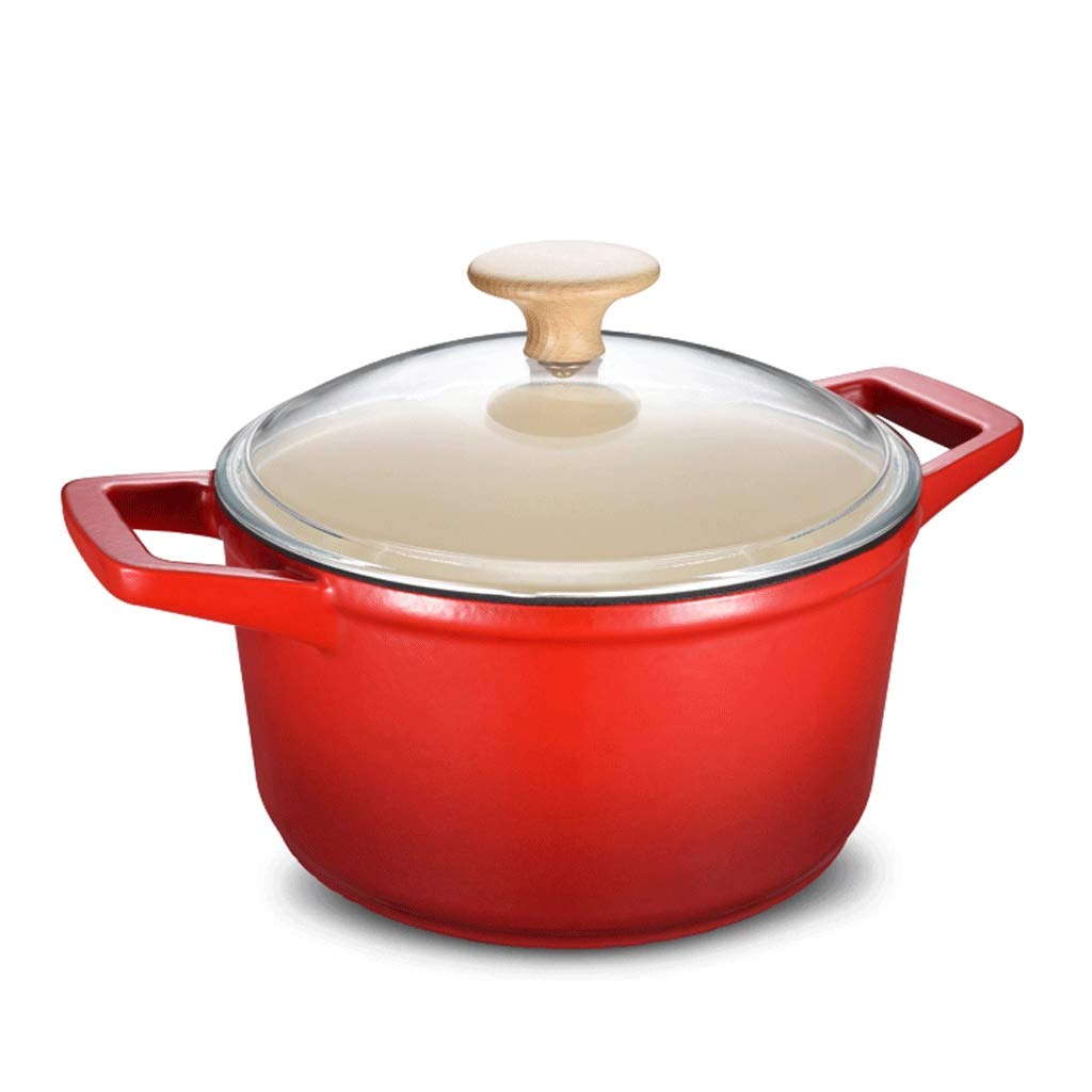 Premium Cast Iron Soup Pot - 5QT Nonstick Stockpot with Lid, Heavy Duty Stewpan & Saucepan for Gas & Induction Cooktops - Perfect for Indoor & Outdoor Cooking, Camping, Soups, Stews (Red)