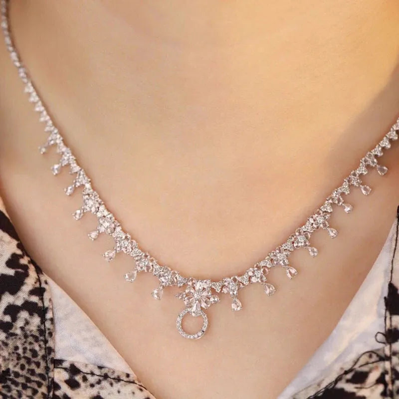 18K White Gold 5.0ct Real Diamond Luxury Necklace for Women - Premium Jewelry Gift for High Class Banquet, Party & Special Occasions | Aazuo Au750