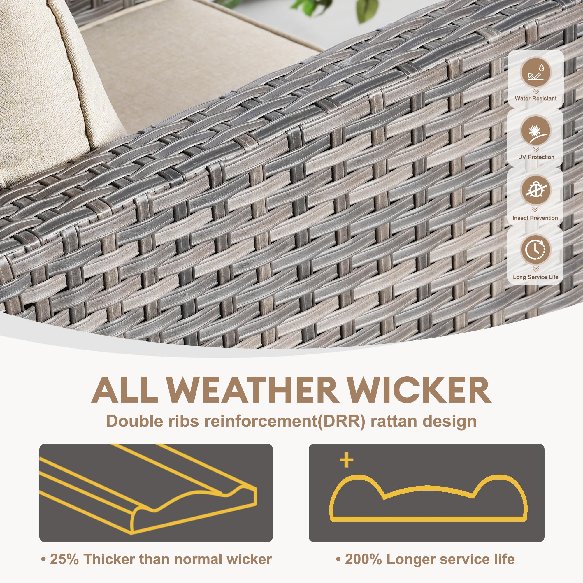 **5-Piece All-Weather Grey Wicker Patio Furniture Set - Outdoor Rattan Sofa, Chairs & Ottomans for Garden, Deck, Backyard (Beige) - Perfect for Relaxing, Entertaining & Lounging**