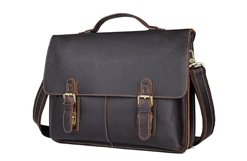 Premium Genuine Coffee Leather Men's Laptop Briefcase - Professional Business Work Bag for Office, Commuting & Travel