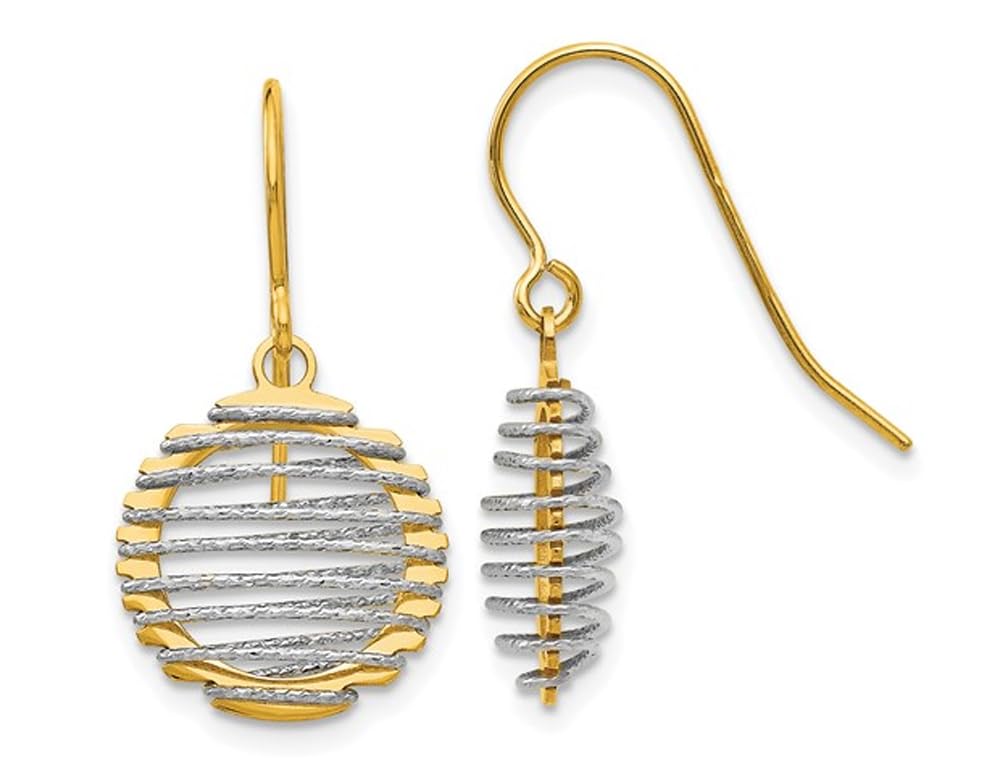 14K Yellow & White Gold Wire Wrapped Dangle Earrings for Women - Elegant Handmade Drop Earrings for Parties, Weddings & Special Occasions