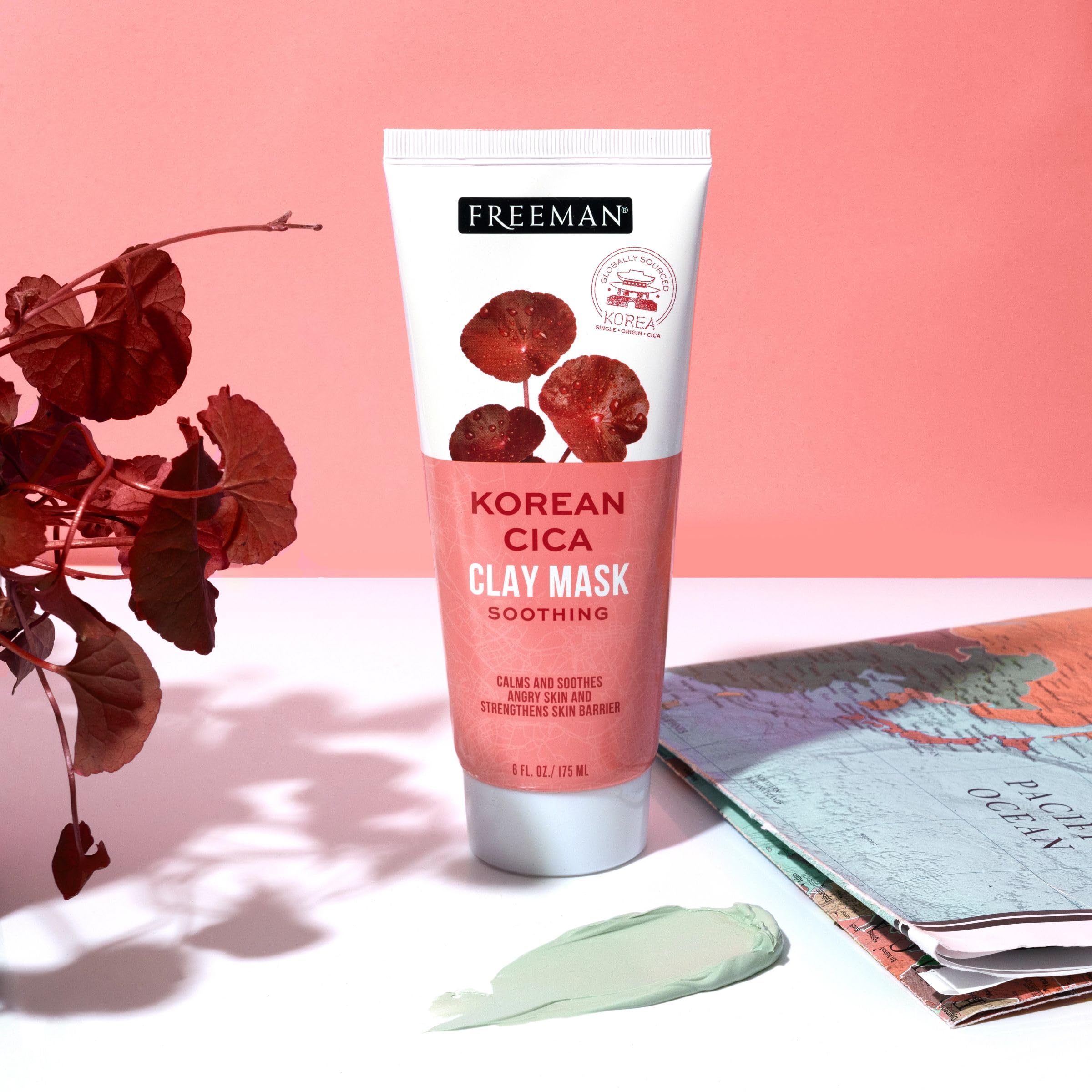 Freeman Exotic Blends Soothing Korean Cica Clay Facial Mask - 6 fl.oz (175mL) for Deep Cleansing & Pore Minimizing | Perfect for Sensitive Skin & Post-Workout Recovery