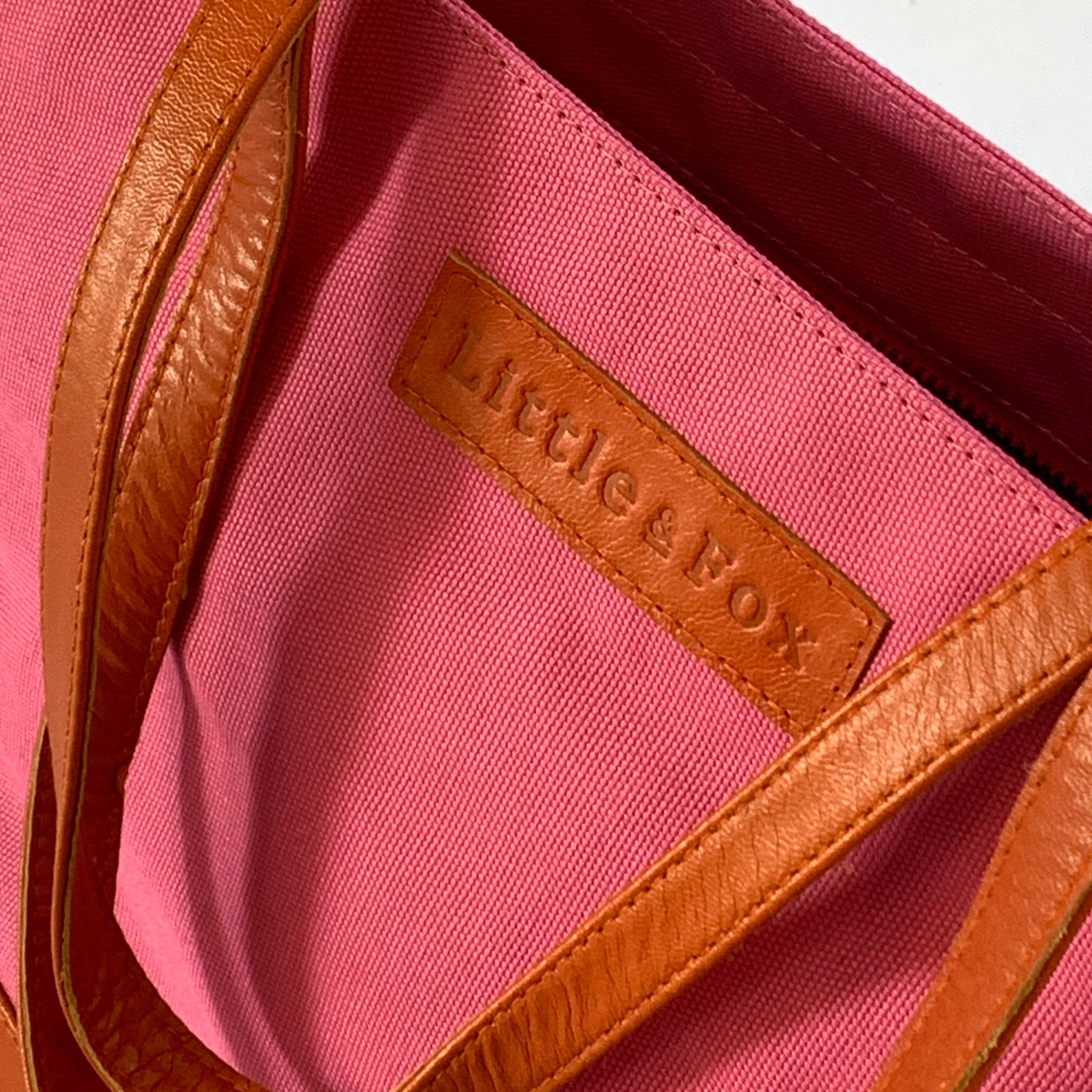 Little & Fox Genuine Leather Tote Bag - Deep Pink with Scarlet Leather Trim, Stylish Women's Handbag for Work, Travel & Everyday Use