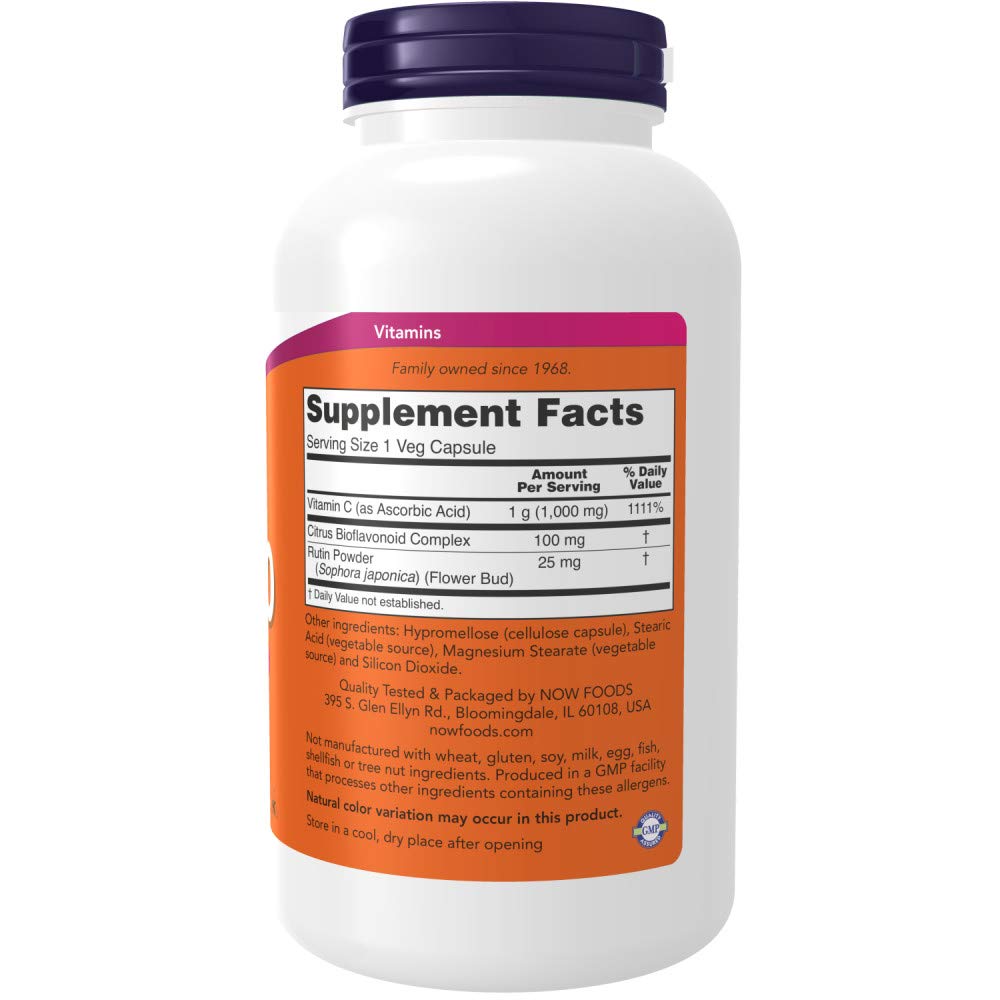 Now Foods Vitamin C 1000mg with Rose Hips - 250 Capsules for Immune Support & Antioxidant Protection - Daily Supplement for Skin Health & Collagen Boost