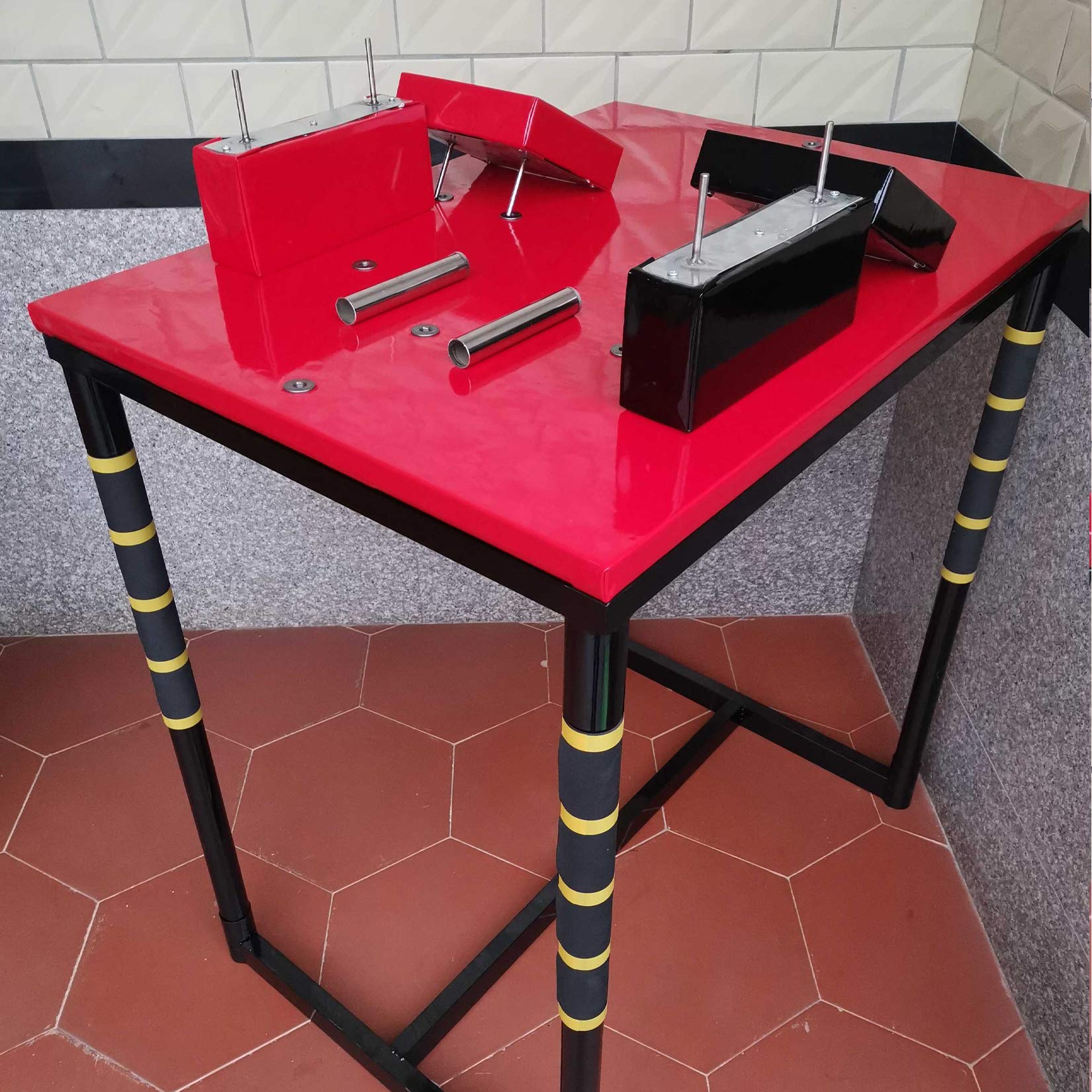 Professional Arm Wrestling Table - Heavy Duty Wrist Battle Game Table with Anti-Slip Surface (Red & Black) - Perfect for Home Gym, Sports Bars, and Strength Training Competitions