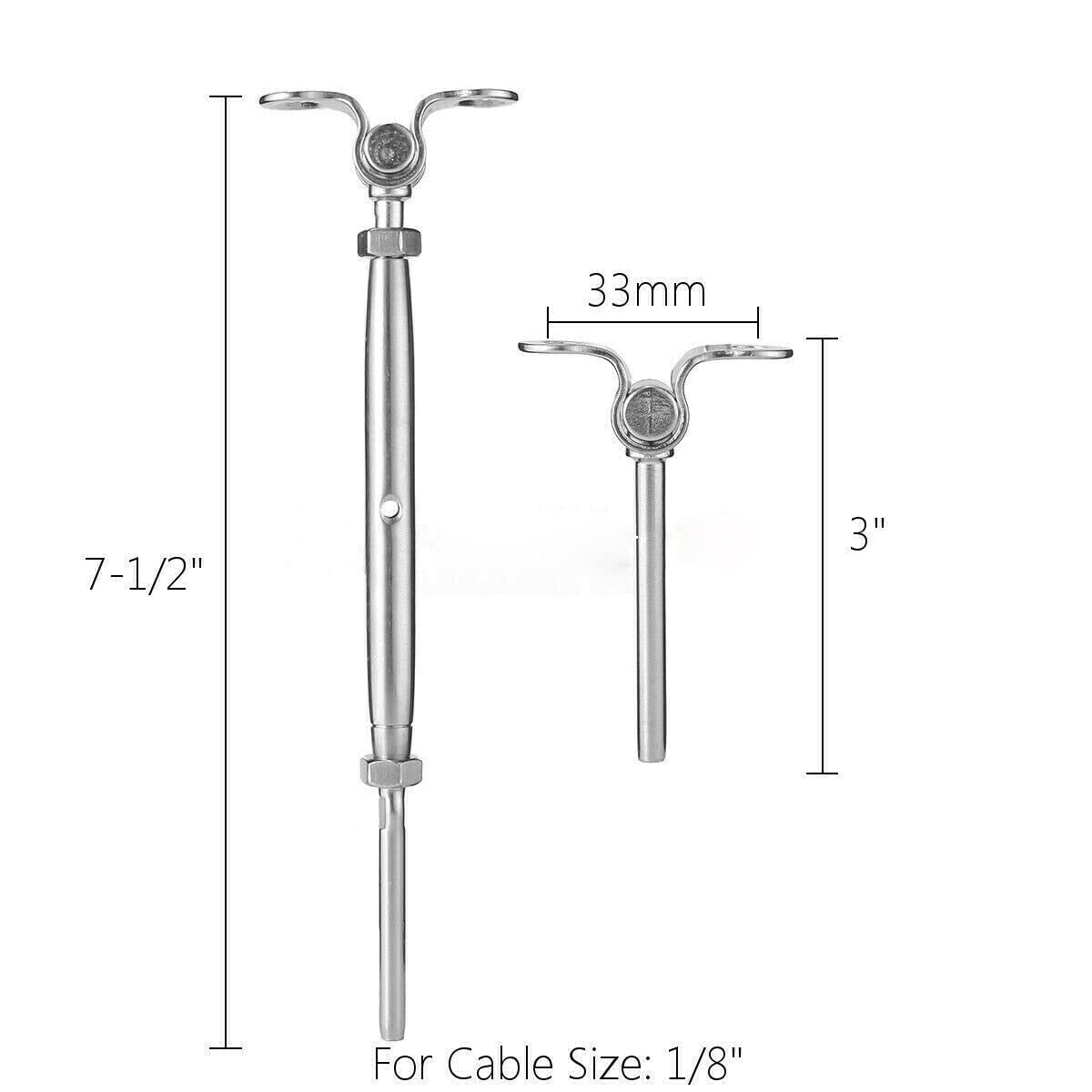 50 Pack 180° Adjustable T-316 Stainless Steel Cable Railing Kit - Marine Grade Deck Hardware with Hand Swage Threaded Stud Tensioner for 1/8