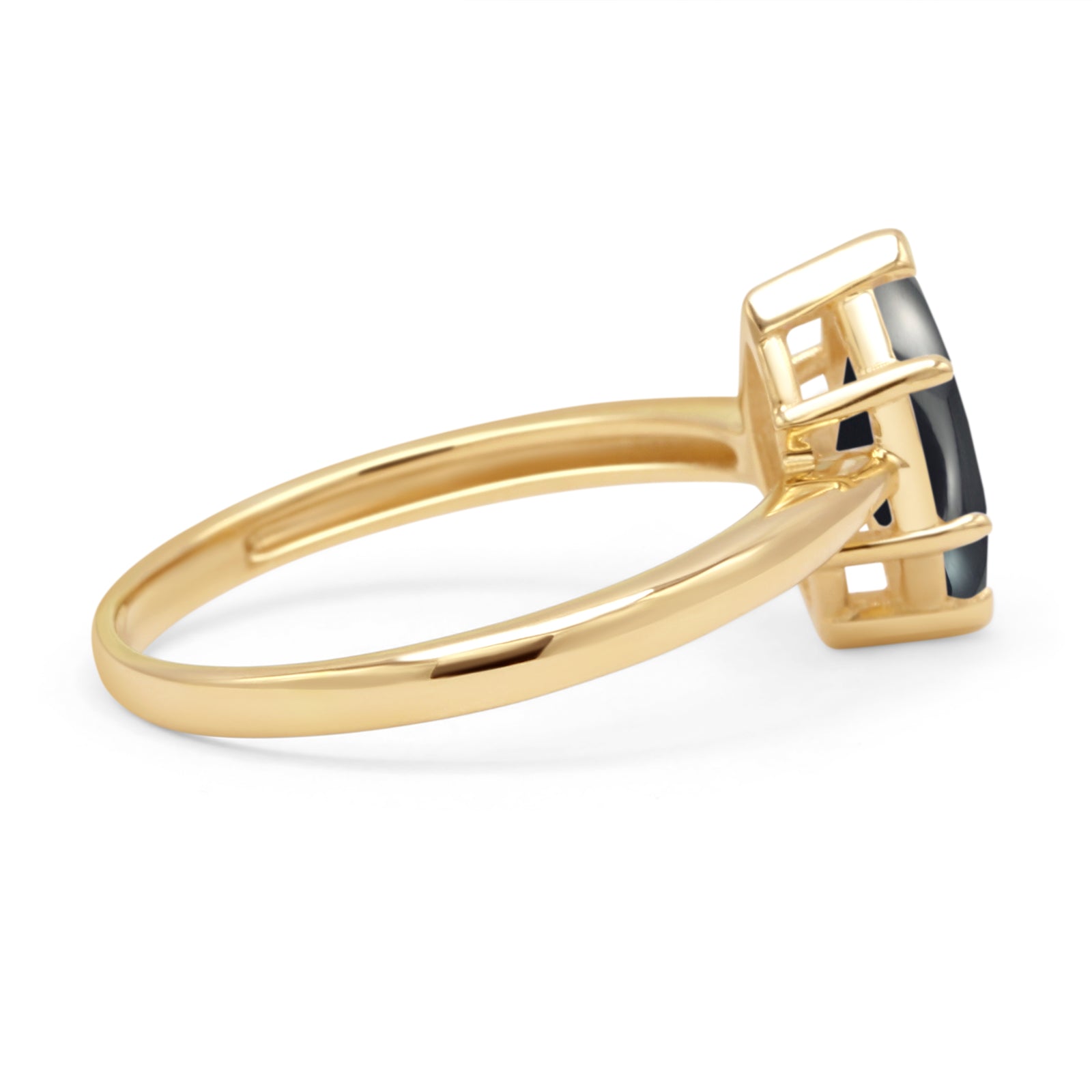 14K Yellow Gold Art Deco Marquise Natural Black Onyx Solitaire Ring for Women - Vintage Inspired Engagement, Wedding, Anniversary Jewelry Gift - Perfect for Evening Parties, Date Nights & Special Occasions