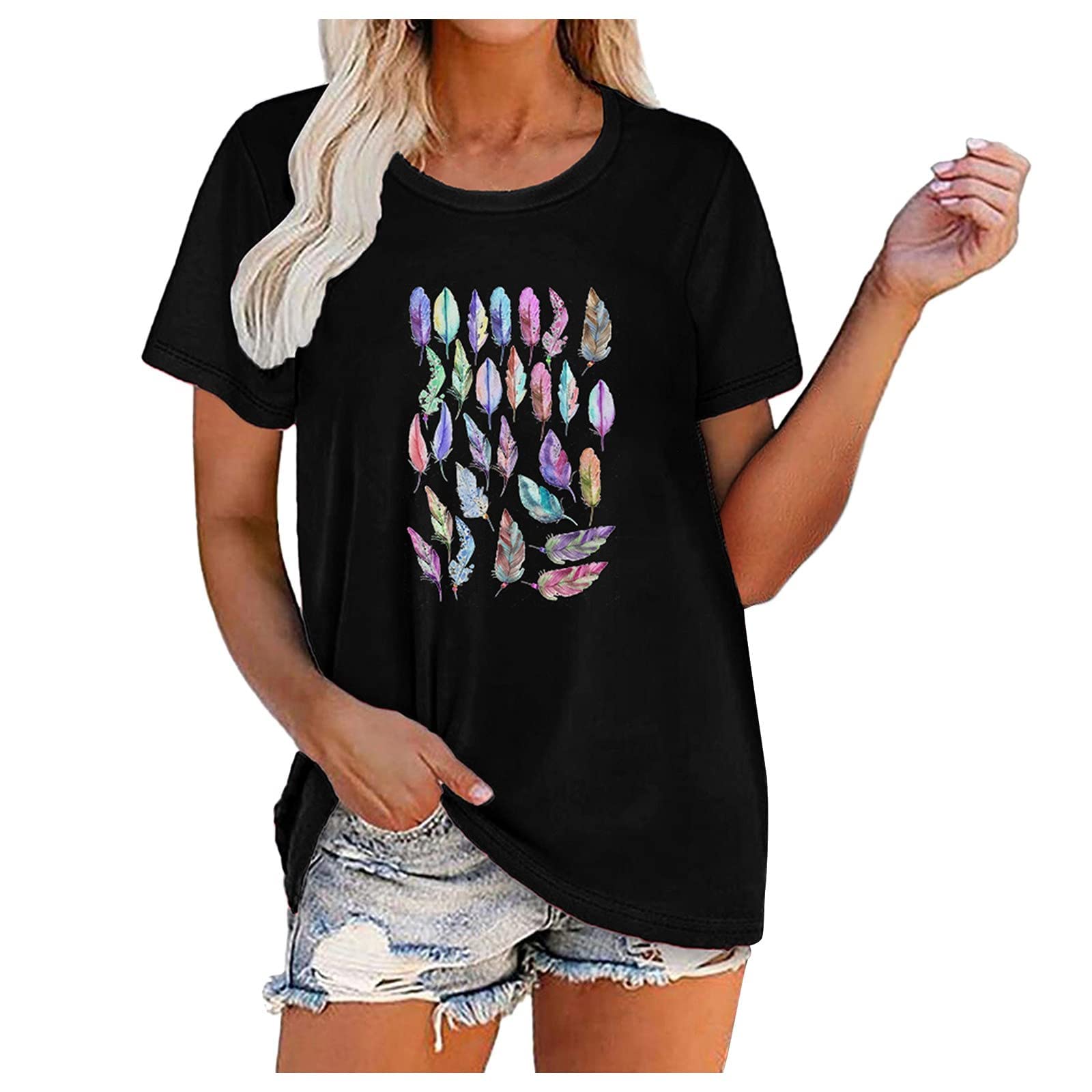 Women's Fashion Printed Round Neck Short Sleeve T-Shirt - Loose Fit Casual Blouse for Everyday Wear | Perfect for Summer Outfits, Weekend Errands & Layering