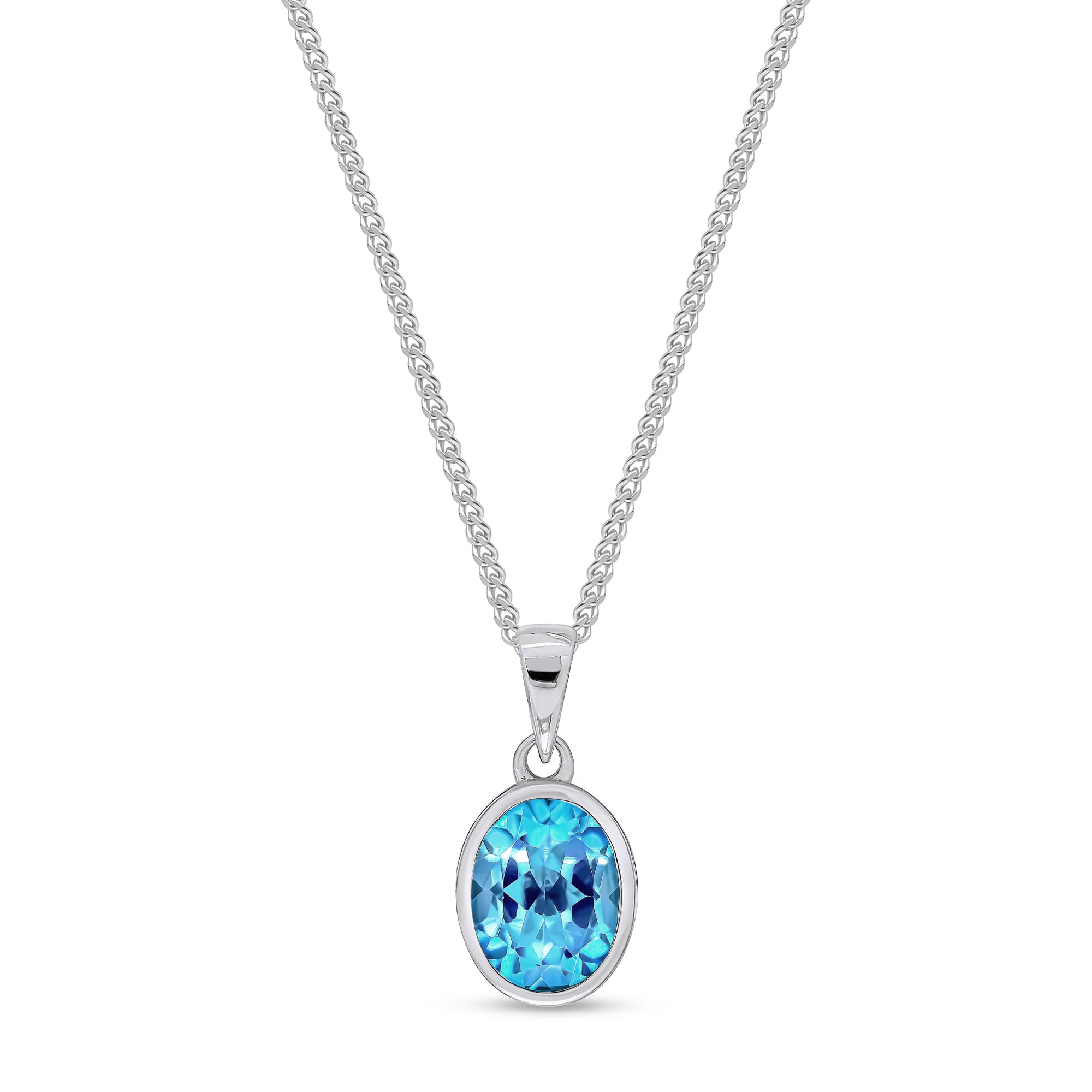 9ct White Gold Swiss Blue Topaz 9x7mm Oval Pendant - 2.24ct Gemstone Jewelry for Women - Perfect for Weddings, Anniversaries & Special Occasions