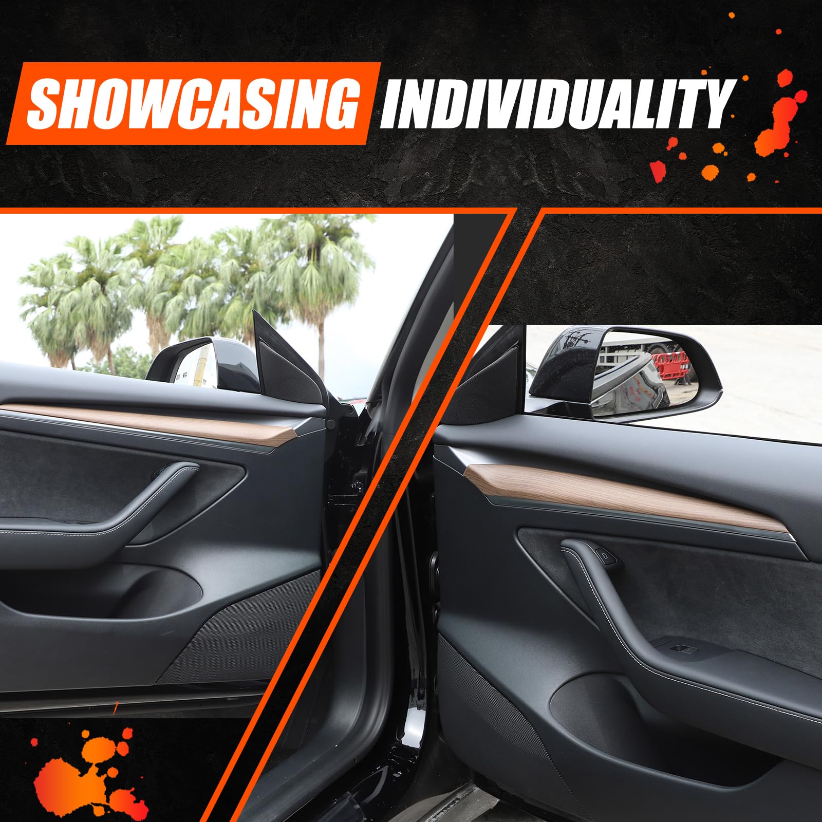 Premium ABS Car Door Panel Covers - Waterproof Protection for Tesla Model 3/Y (2021-2022) - 2-Pack Interior Trim with Pearwood Grain Finish | Perfect for Daily Commuting, Road Trips & Vehicle Interior Protection