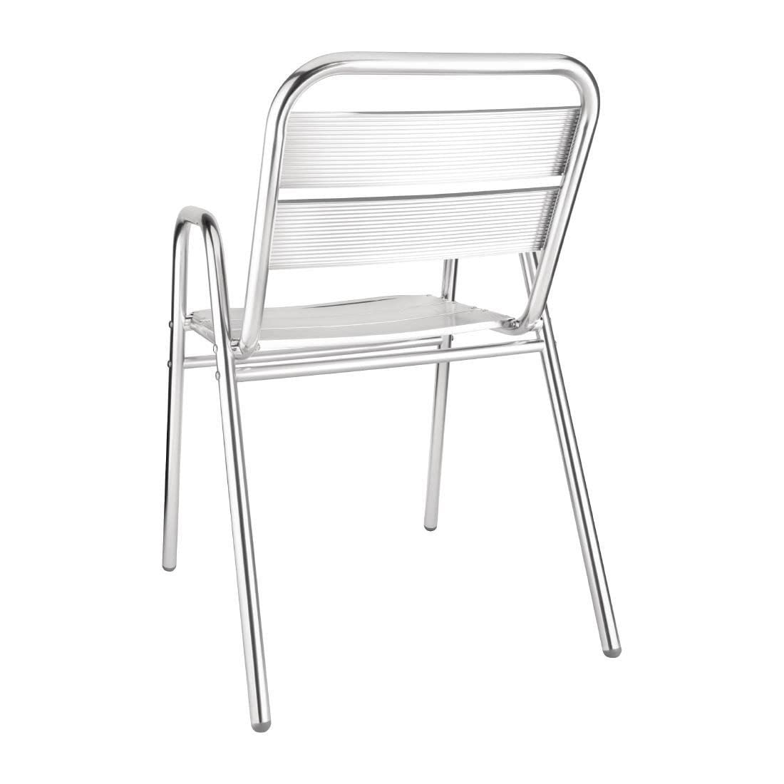 4-Pack Silver Aluminum Stacking Chairs with Arched Arms for Outdoor Events - 780x600x495mm - Perfect for Patio, Garden & Wedding Receptions