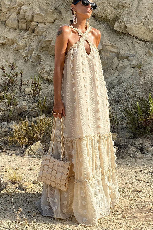 Sweet By The Sea Floral Halter Maxi Dress - Boho Beach Wedding, Summer Vacation & Tropical Party Outfit