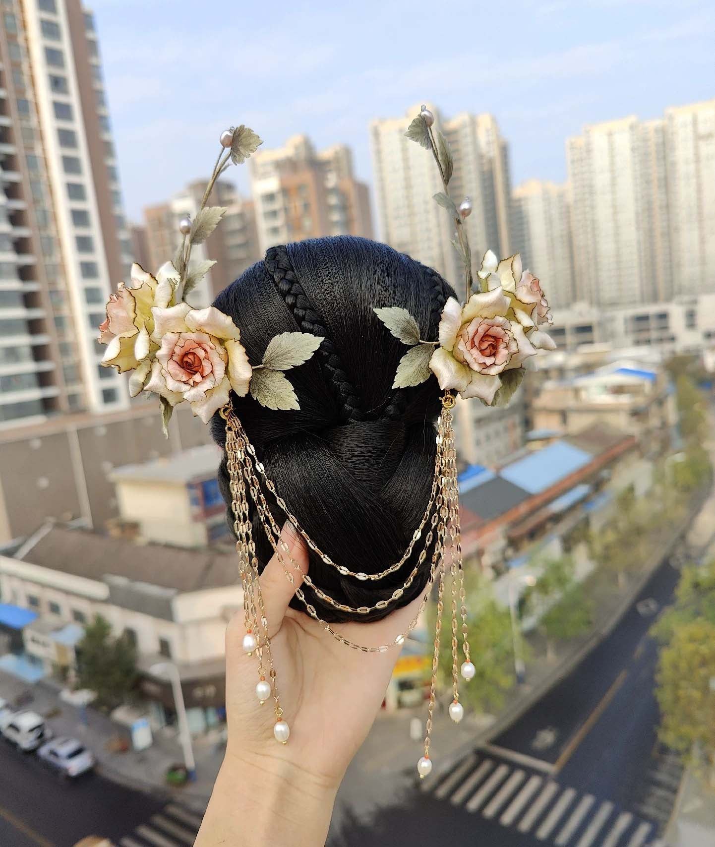 Custom Rose Silk Hairpin - Handmade Floral Hair Clip for Women (Ronghua) - Perfect for Weddings, Parties & Special Occasions